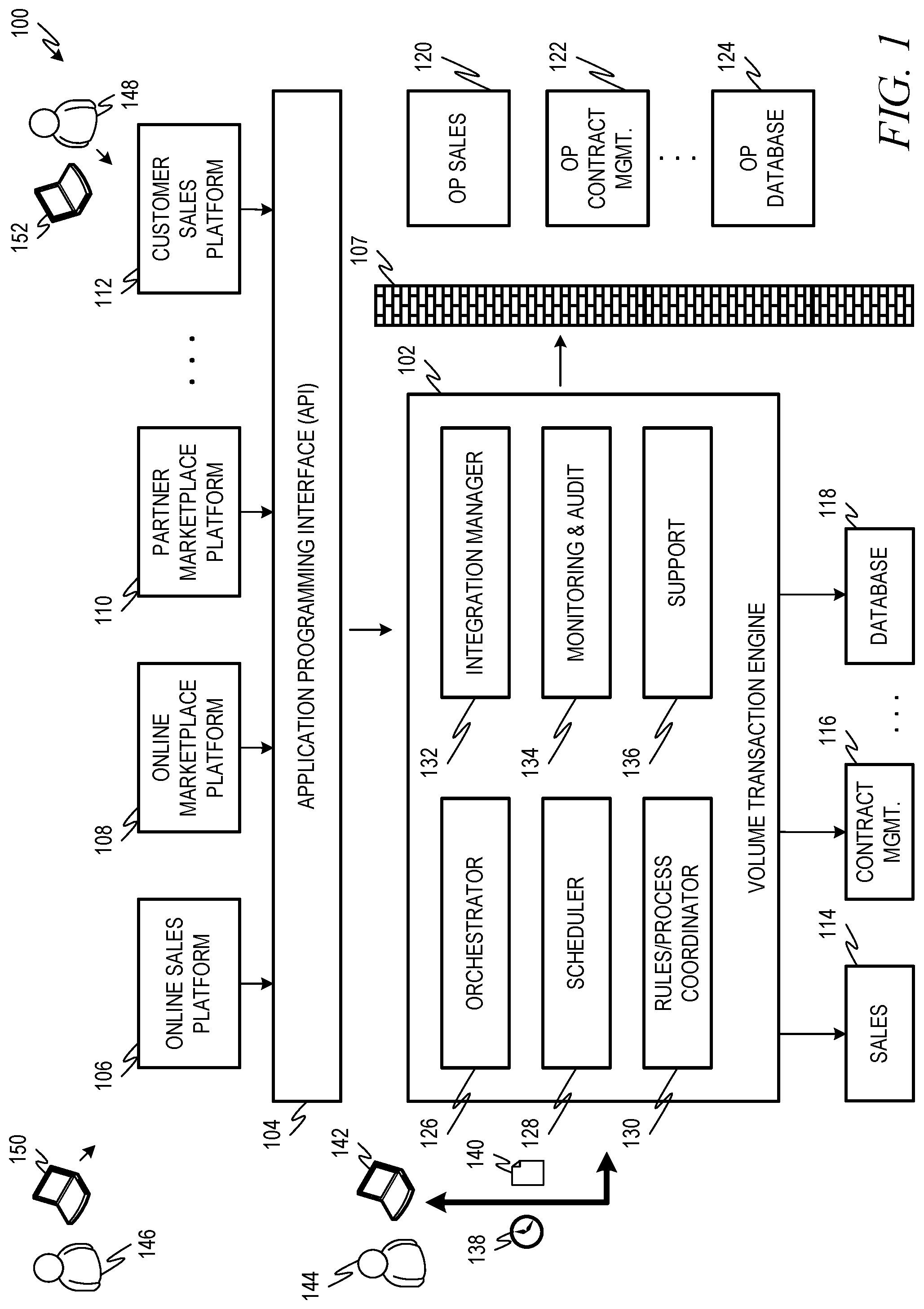 Patent US12307284 Figure 1 – Transaction engine for executing transactions in cloud and on-premise environments