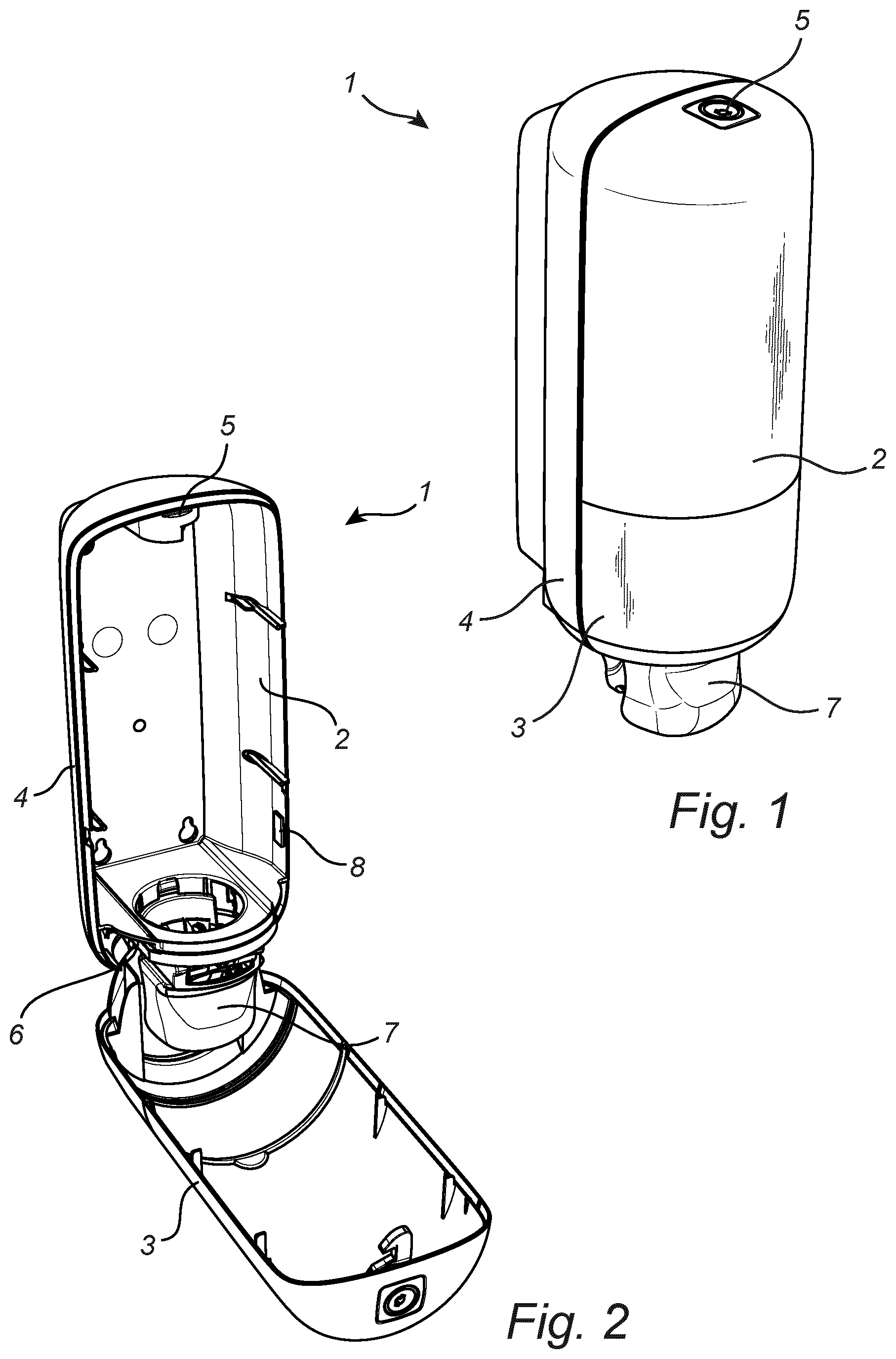 Patent US12307320 Figure 1 – Dispenser system comprising a dispenser and a replaceable liquid container