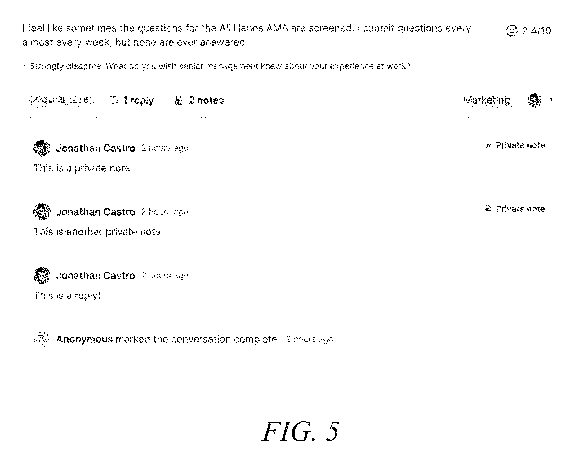 Patent US12307403 Figure 5 – Anonymous employee engagement system