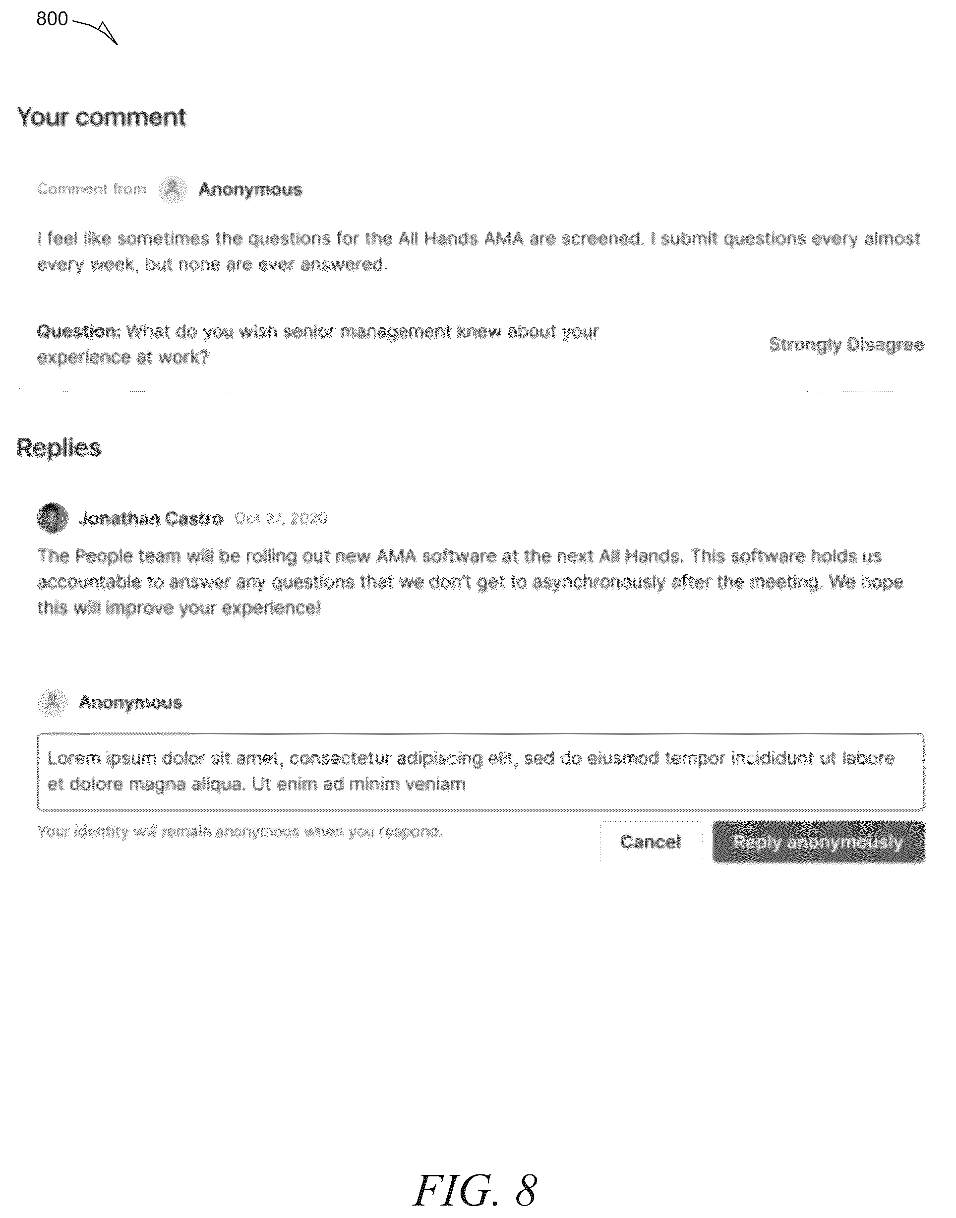 Patent US12307403 Figure 8 – Anonymous employee engagement system