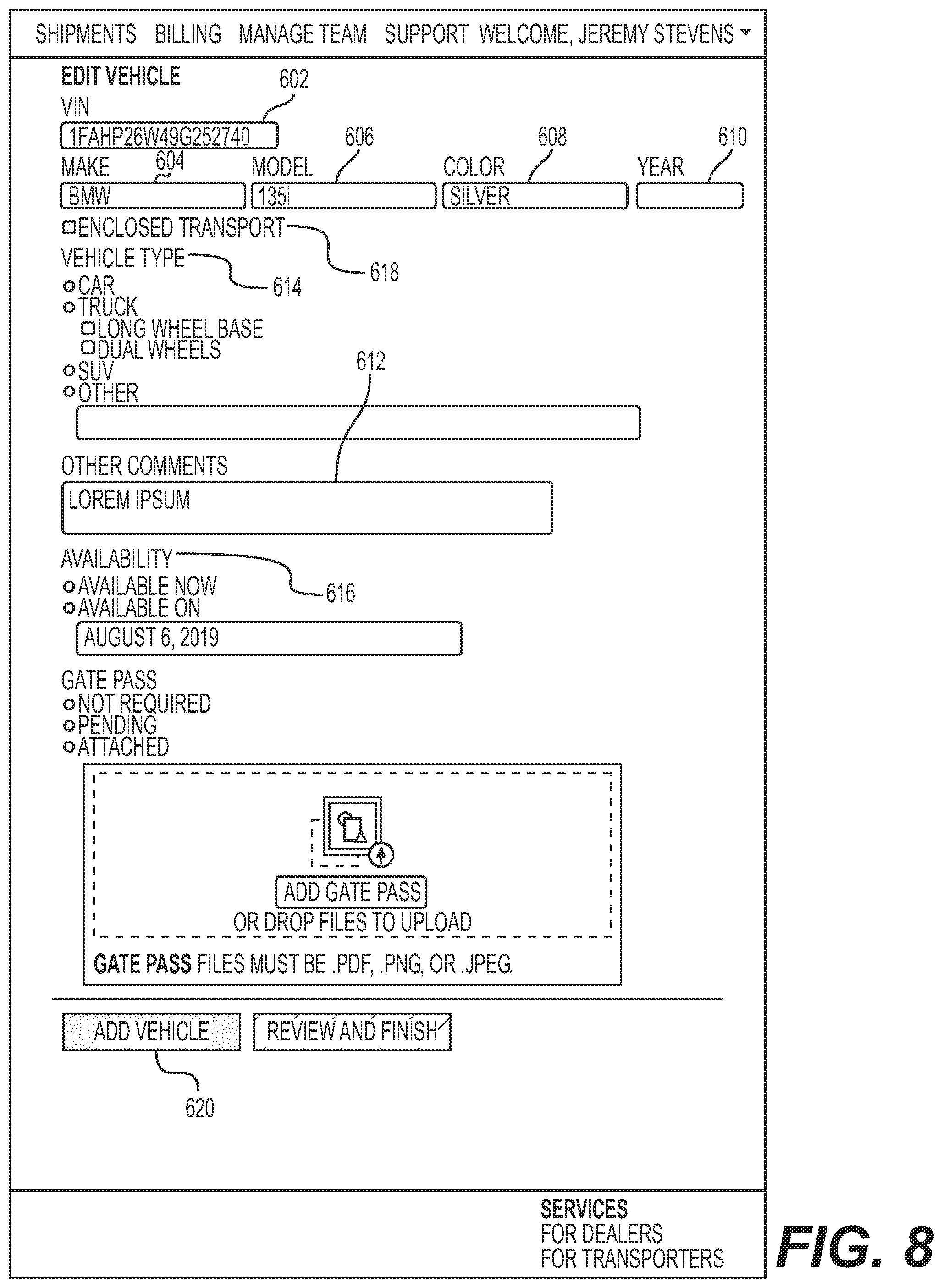 Patent US12307413 Figure 8 – Method and system for automated vehicle transportation