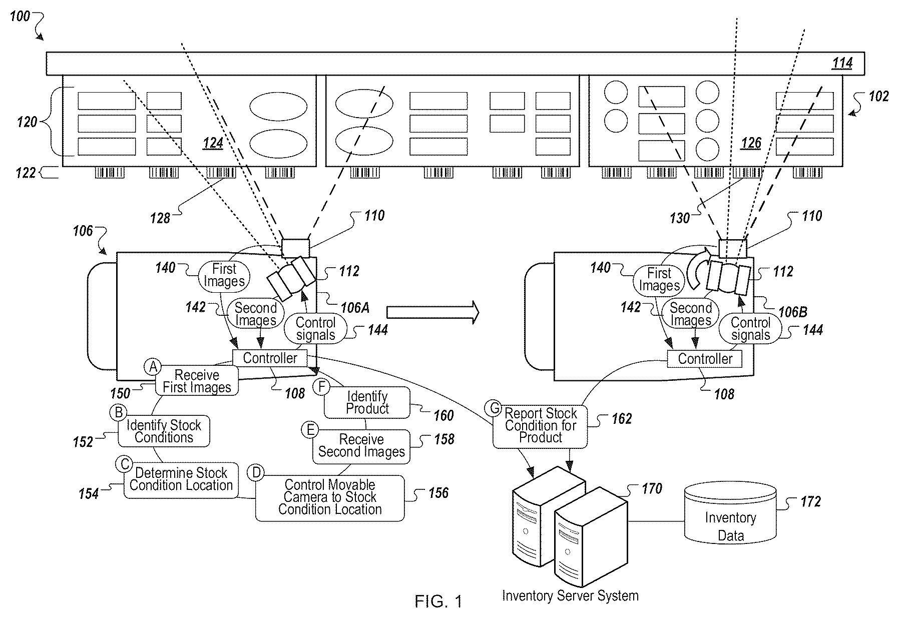 Patent US12307419 Figure 1 – Mobile apparatus with computer vision elements for inventory condition