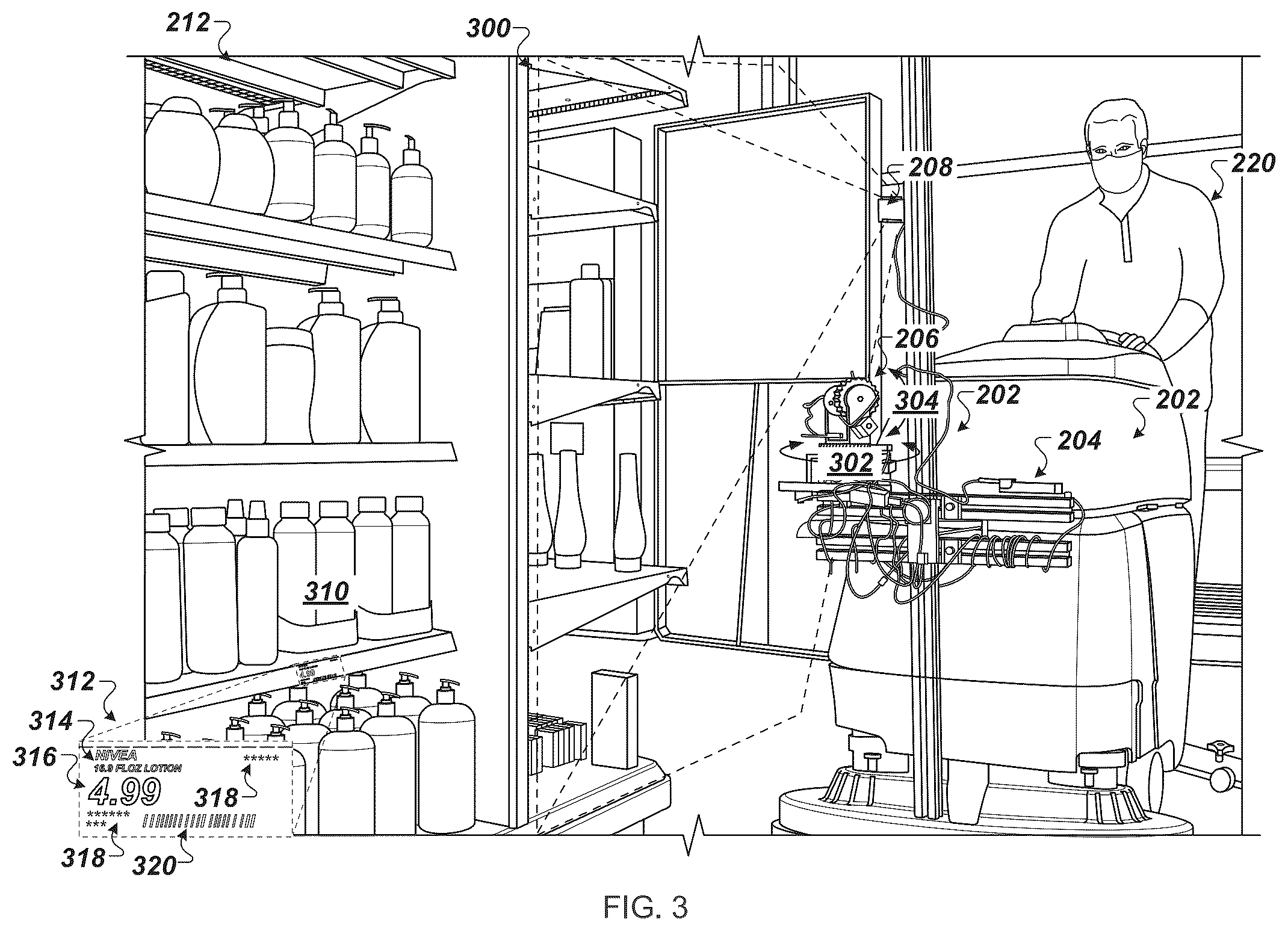 Patent US12307419 Figure 3 – Mobile apparatus with computer vision elements for inventory condition