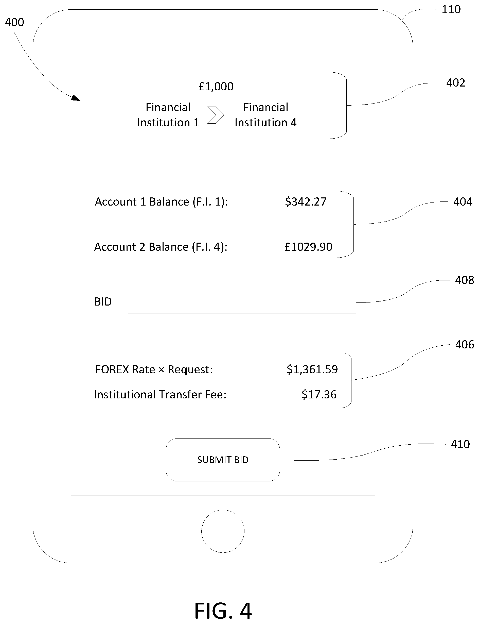 Patent US12307426 Figure 4 – International remittances via intrabank transfers