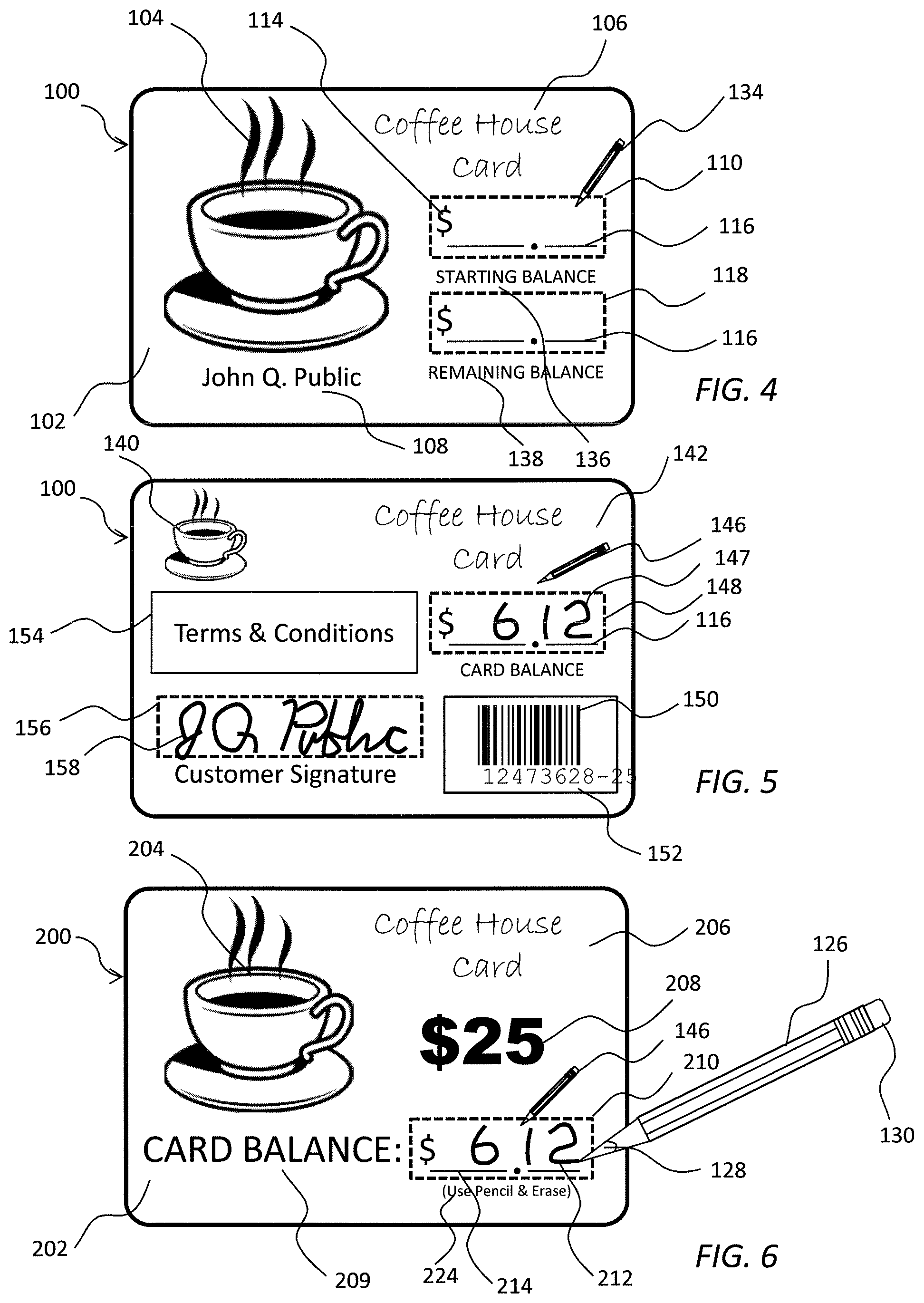 Patent US12307436 Figure 2 – Gift card with balance indicator panels