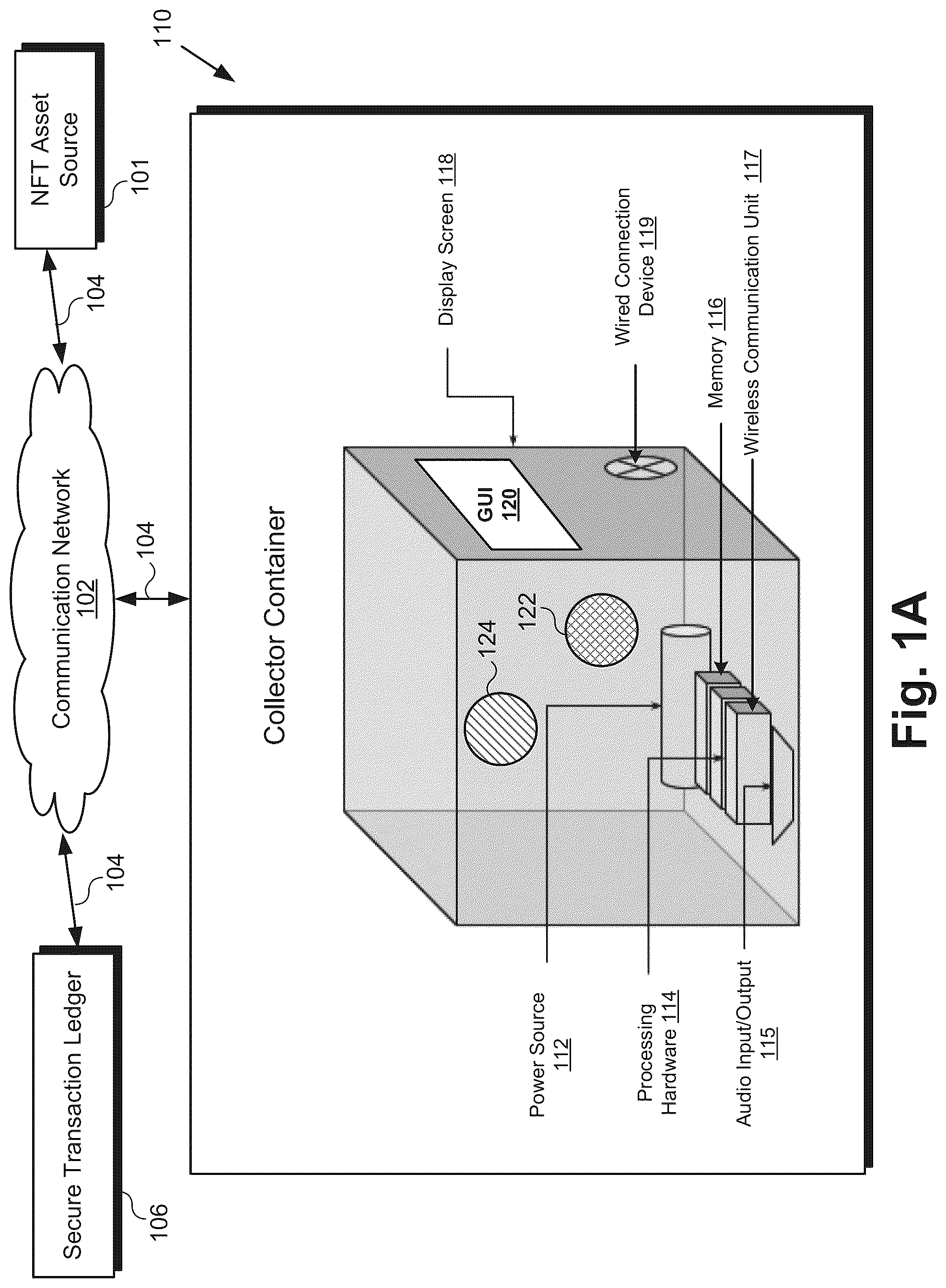 Patent US12307438 Figure 1 – Collector container for non-fungible token (NFT) assets