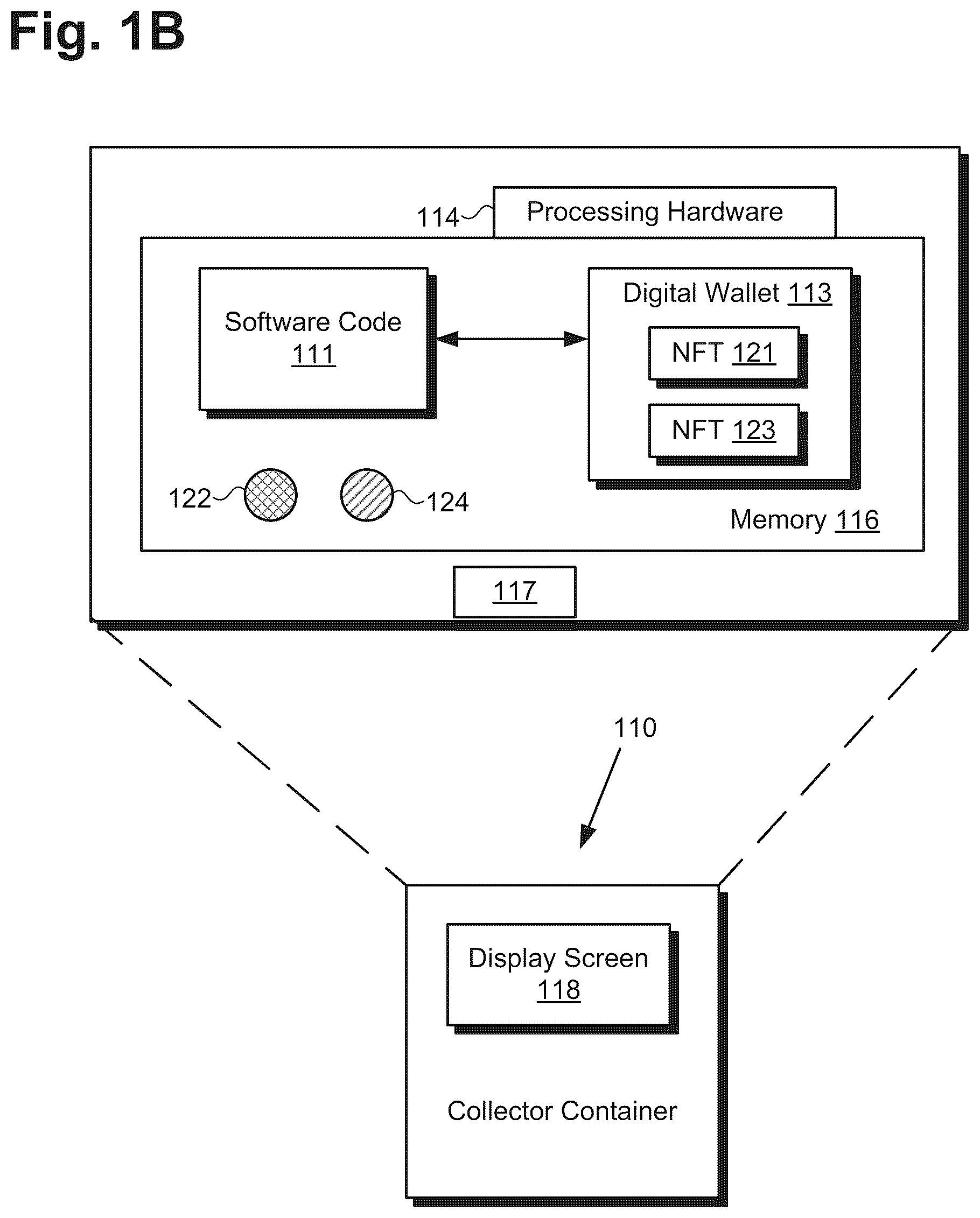 Patent US12307438 Figure 2 – Collector container for non-fungible token (NFT) assets