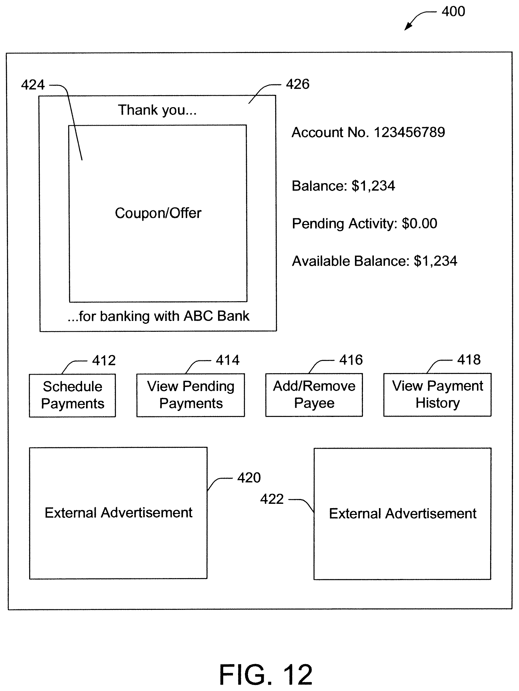 Patent US12307475 Figure 12 – Consumer-specific advertisement presentation and offer library