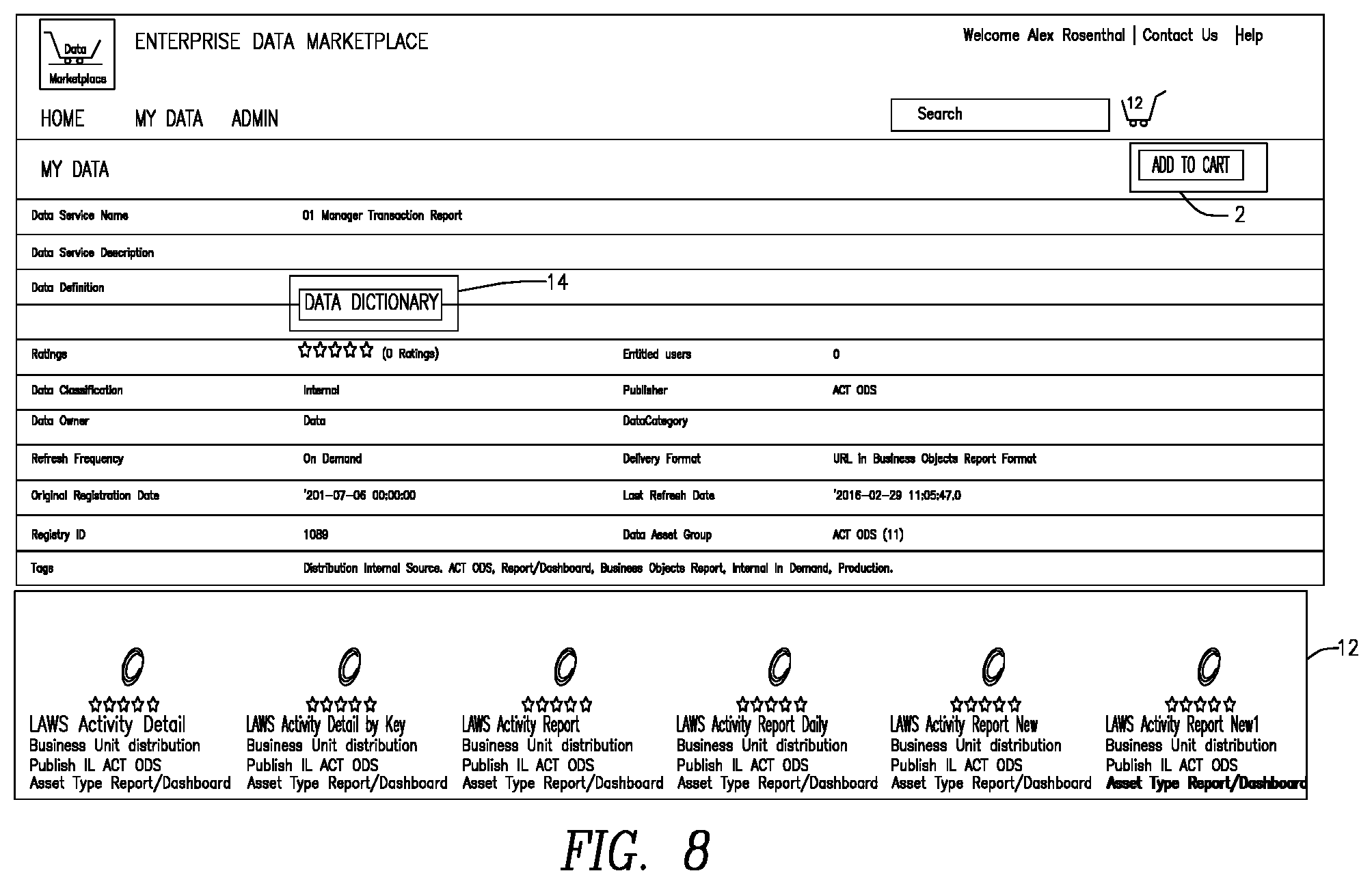 Patent US12307506 Figure 8 – Method for managing data assets in an enterprise data marketplace