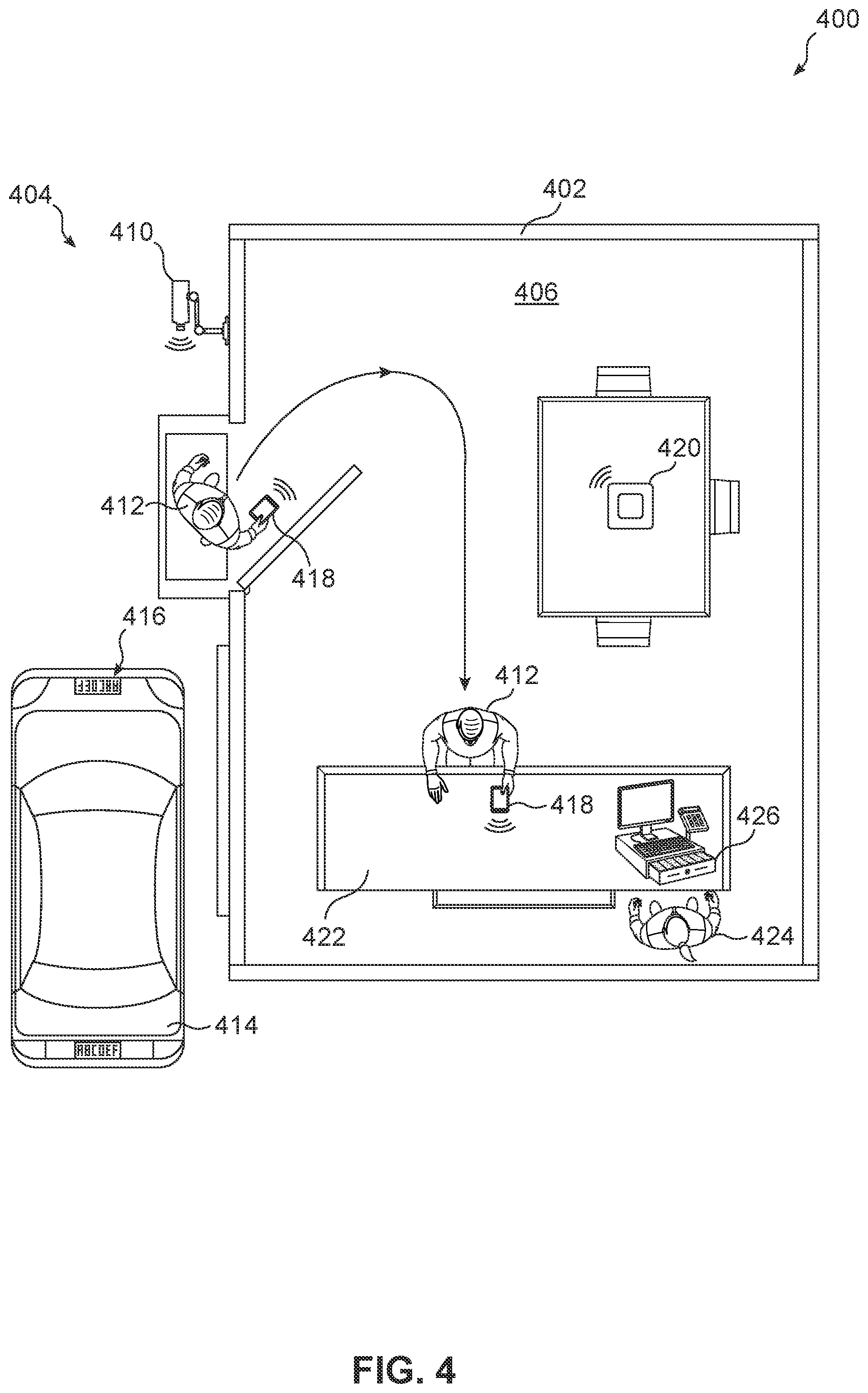 Patent US12307511 Figure 4 – Systems and methods for touchless in-person bank customer service