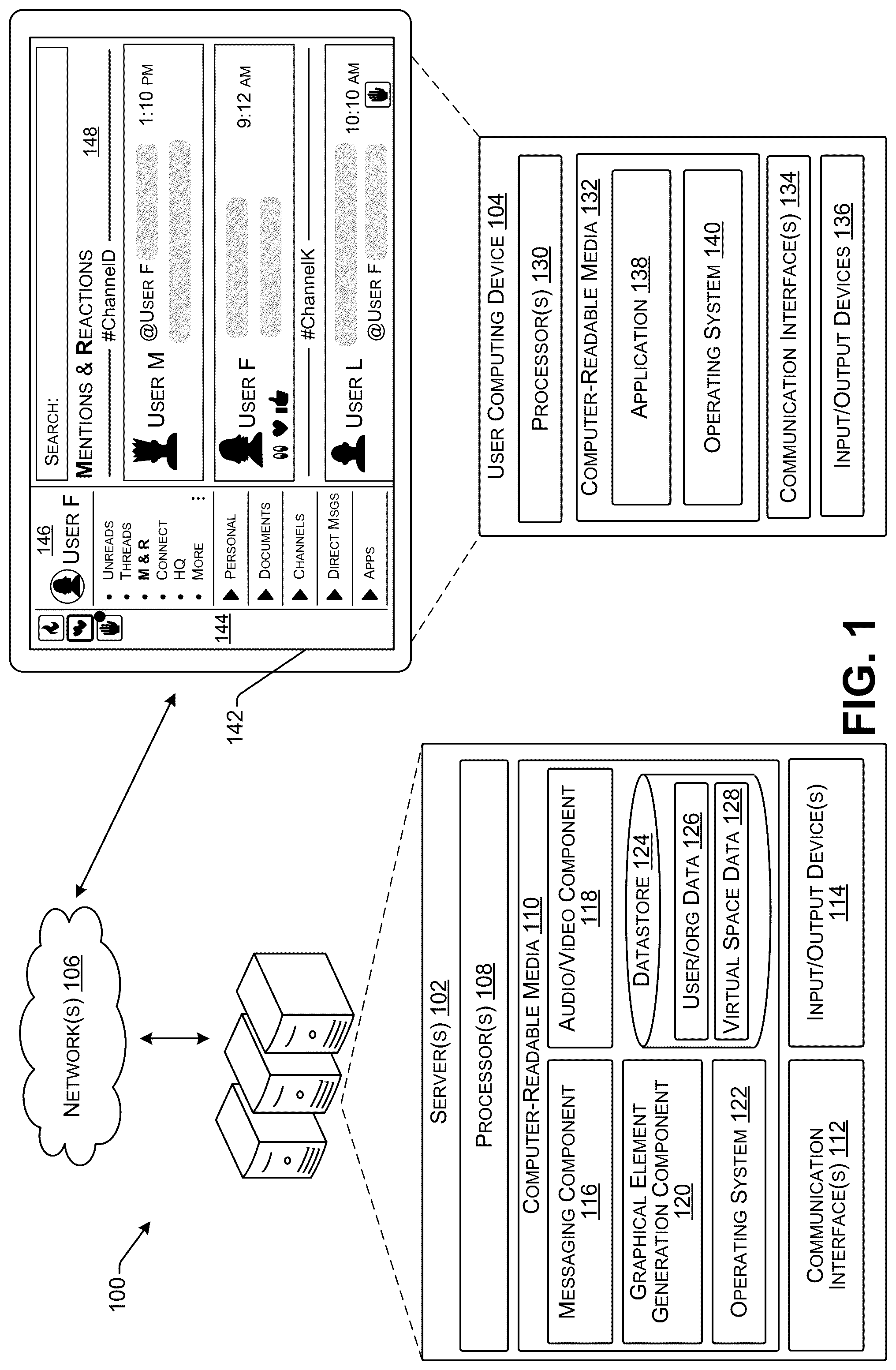 Patent US12307551 Figure 1 – Machine learning based on graphical element generator for communication platform