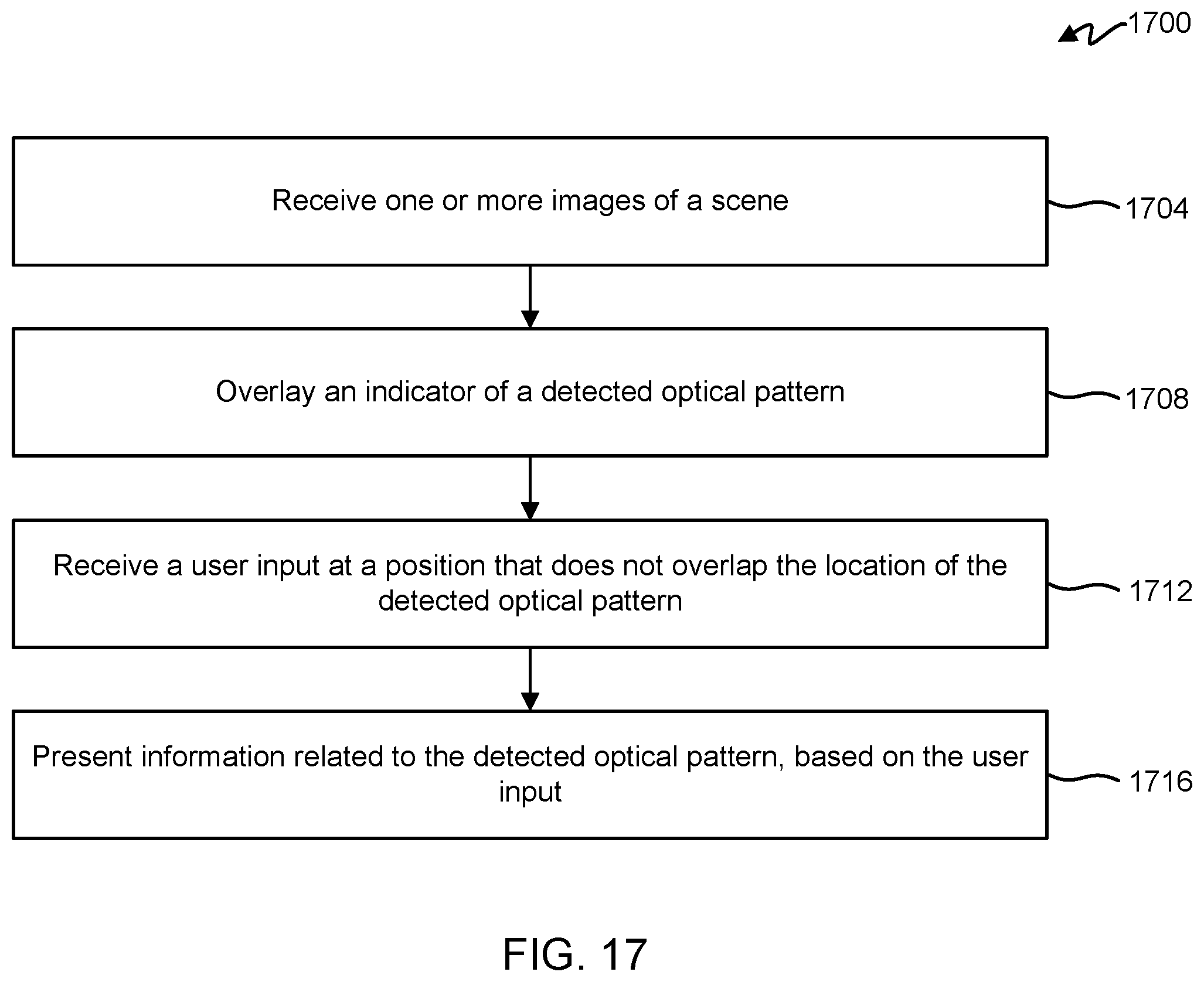 Patent US12307552 Figure 17 – Selection and decoding of an optical pattern within a real scene using a frozen image from a video preview