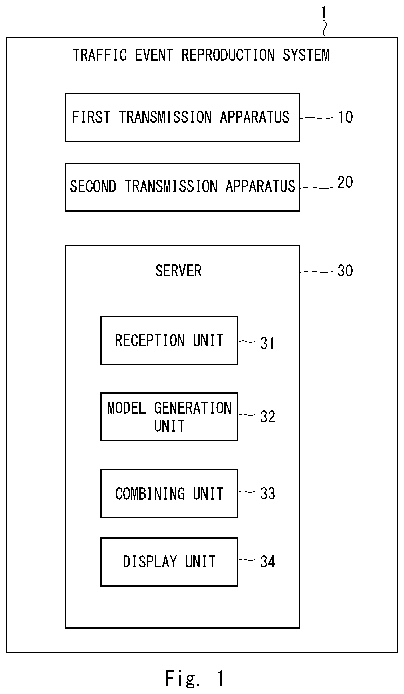 Patent US12307578 Figure 1 – Traffic event reproduction system, server, traffic event reproduction method, and non-transitory computer readable medium