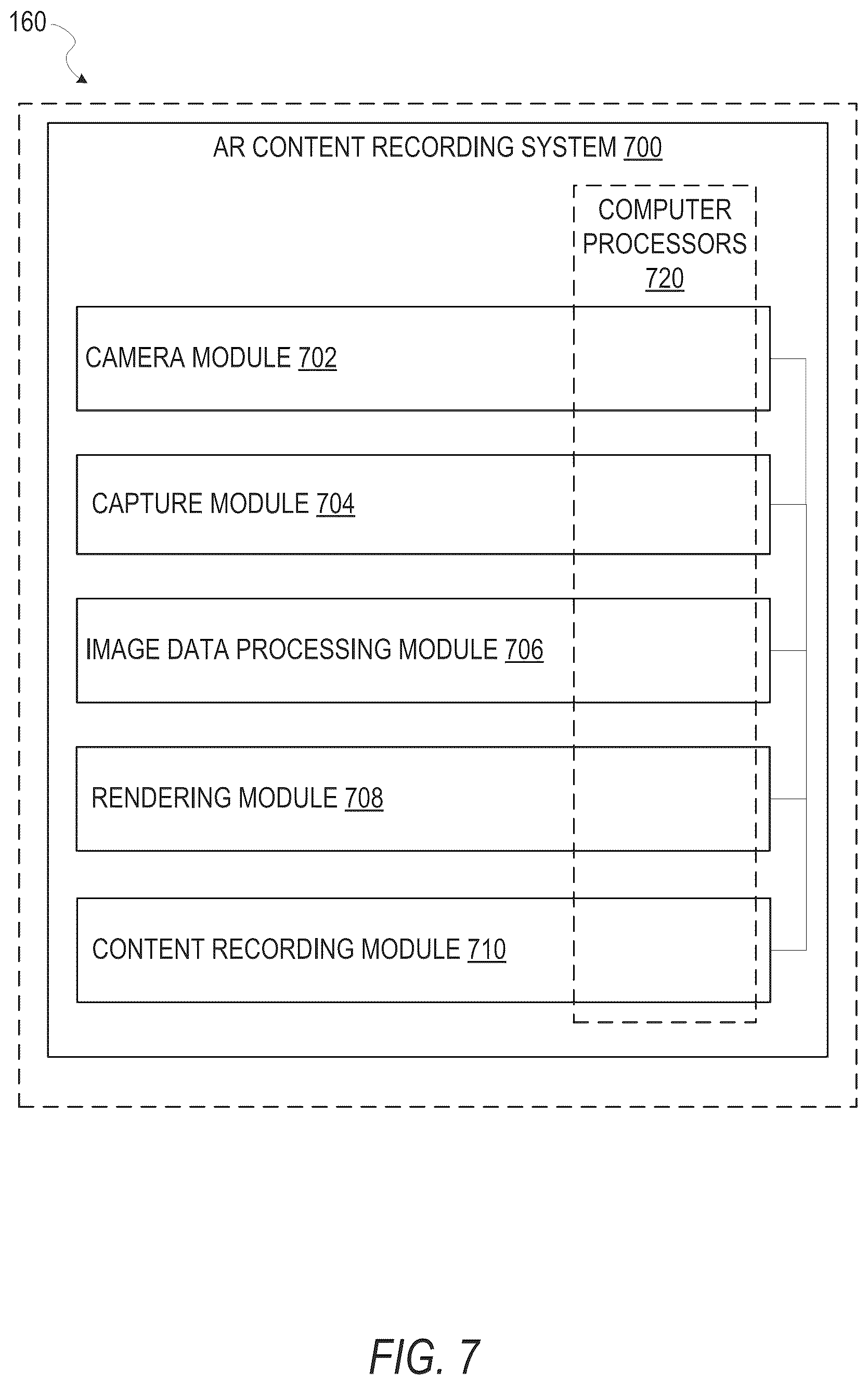 Patent US12307605 Figure 7 – Recording augmented reality content on an eyewear device