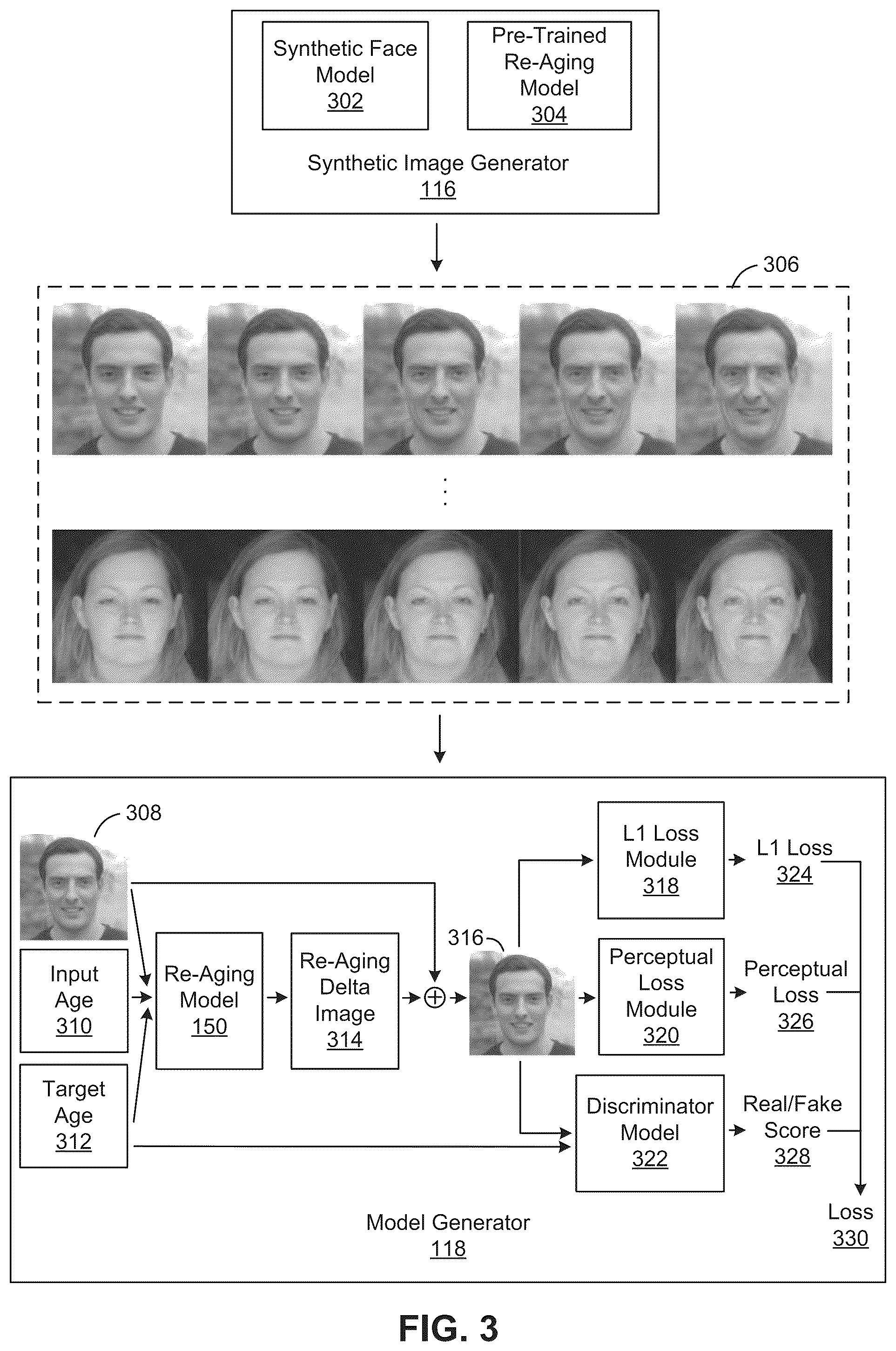 Patent US12307616 Figure 3 – Techniques for re-aging faces in images and video frames