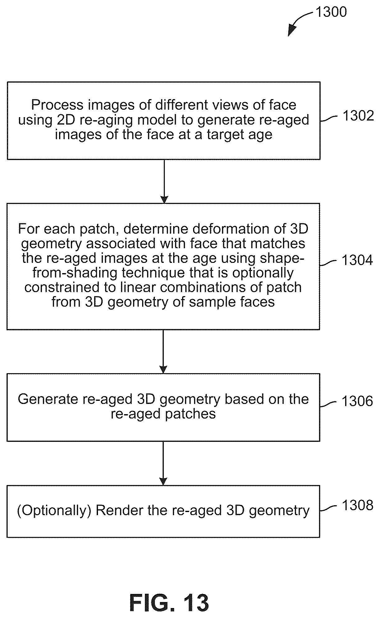 Patent US12307616 Figure 13 – Techniques for re-aging faces in images and video frames
