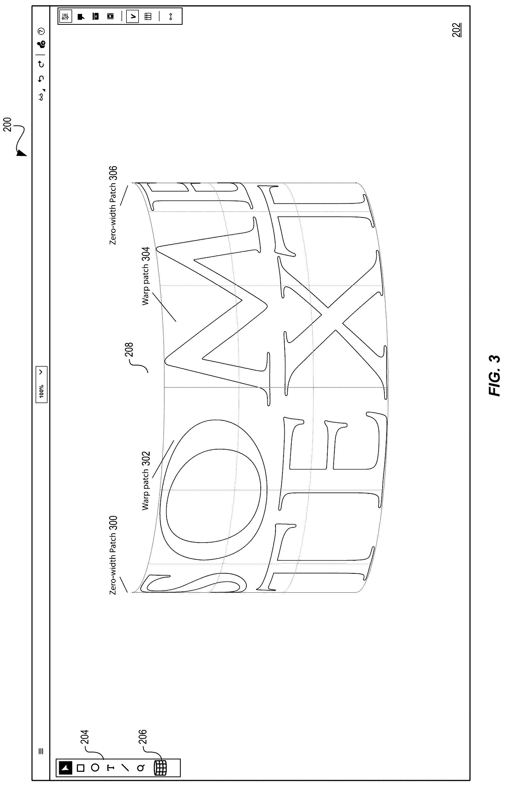 Patent US12307626 Figure 3 – Warping artwork to perspective cylinders with bicubic patches
