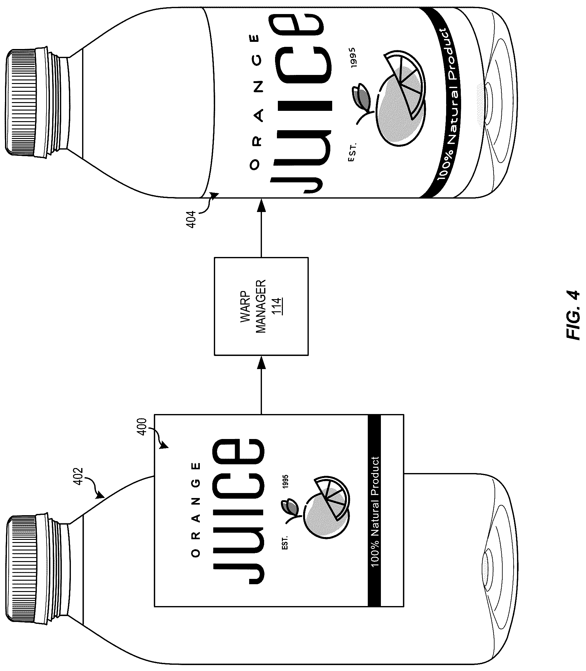 Patent US12307626 Figure 4 – Warping artwork to perspective cylinders with bicubic patches