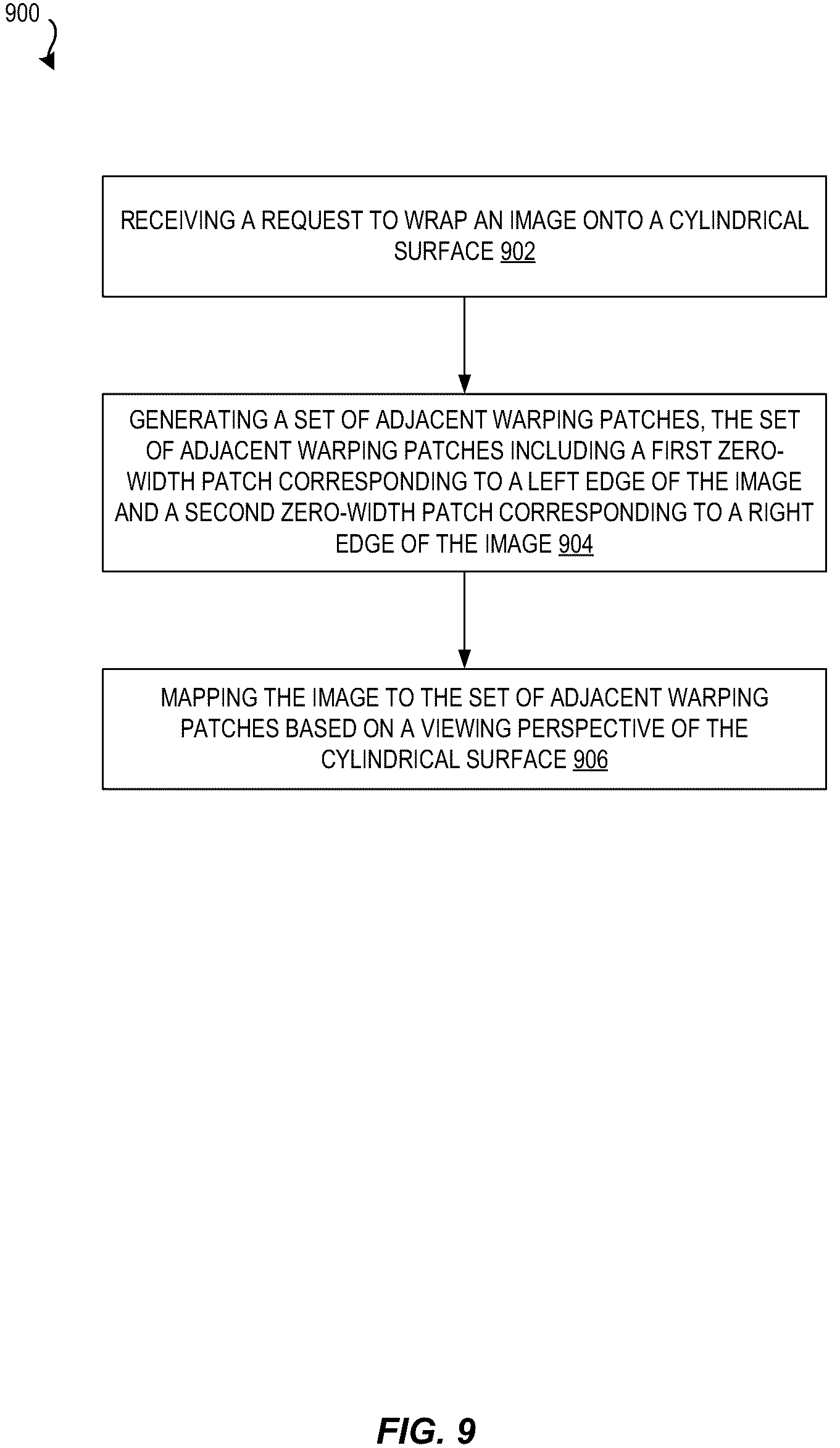 Patent US12307626 Figure 9 – Warping artwork to perspective cylinders with bicubic patches
