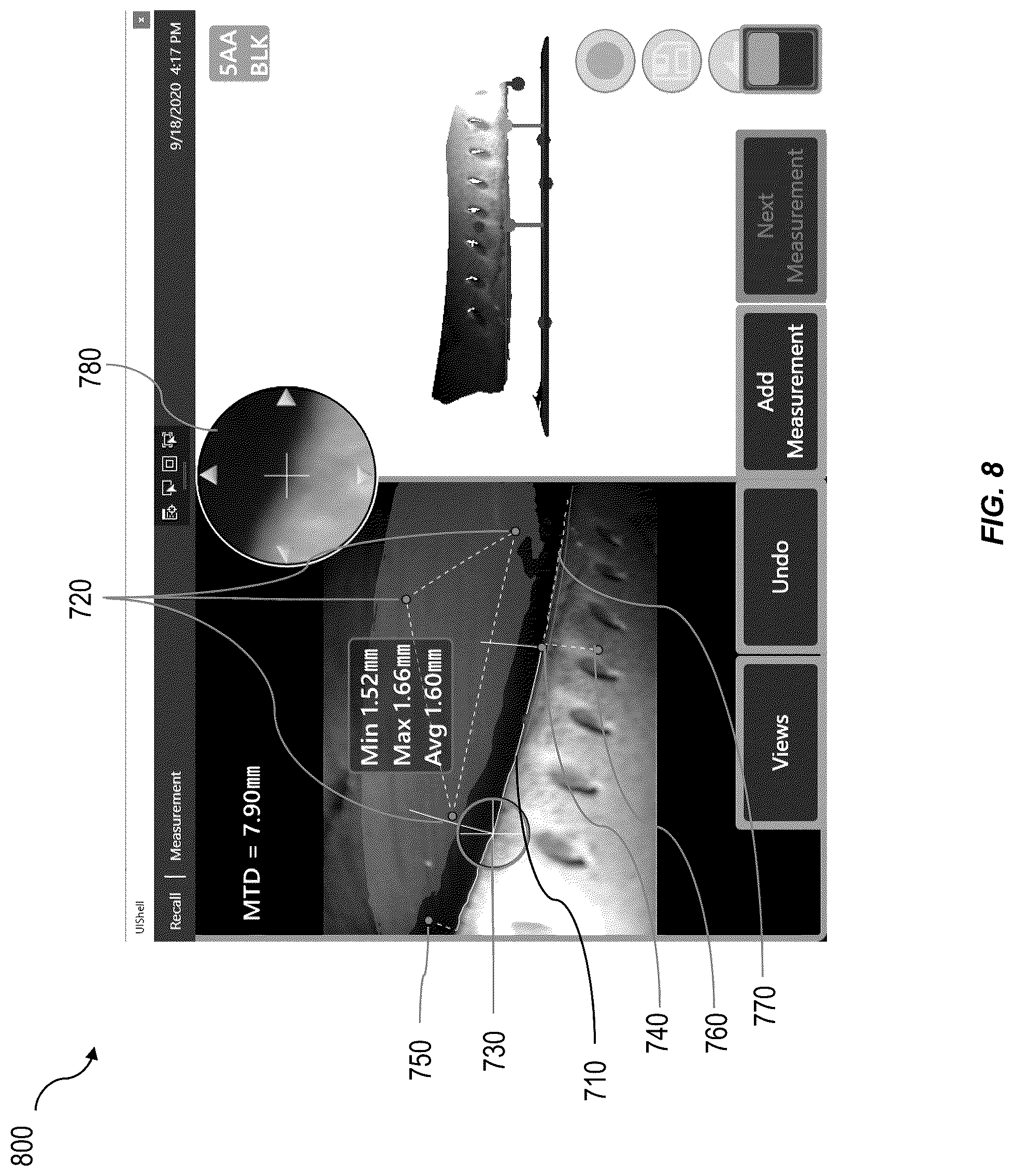 Patent US12307648 Figure 8 – Automated turbine blade to shroud gap measurement