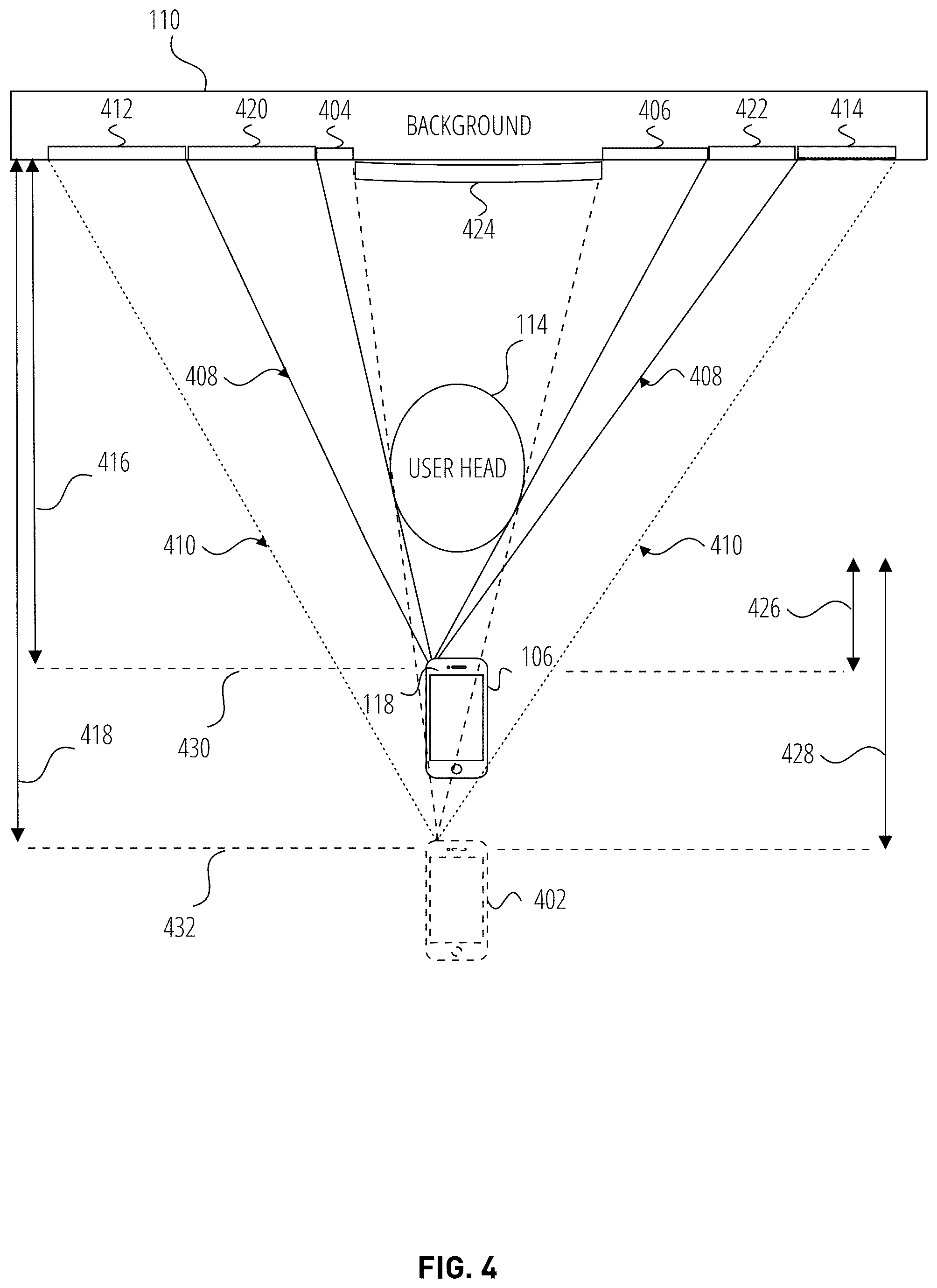 Patent US12307682 Figure 4 – Virtual selfie stick