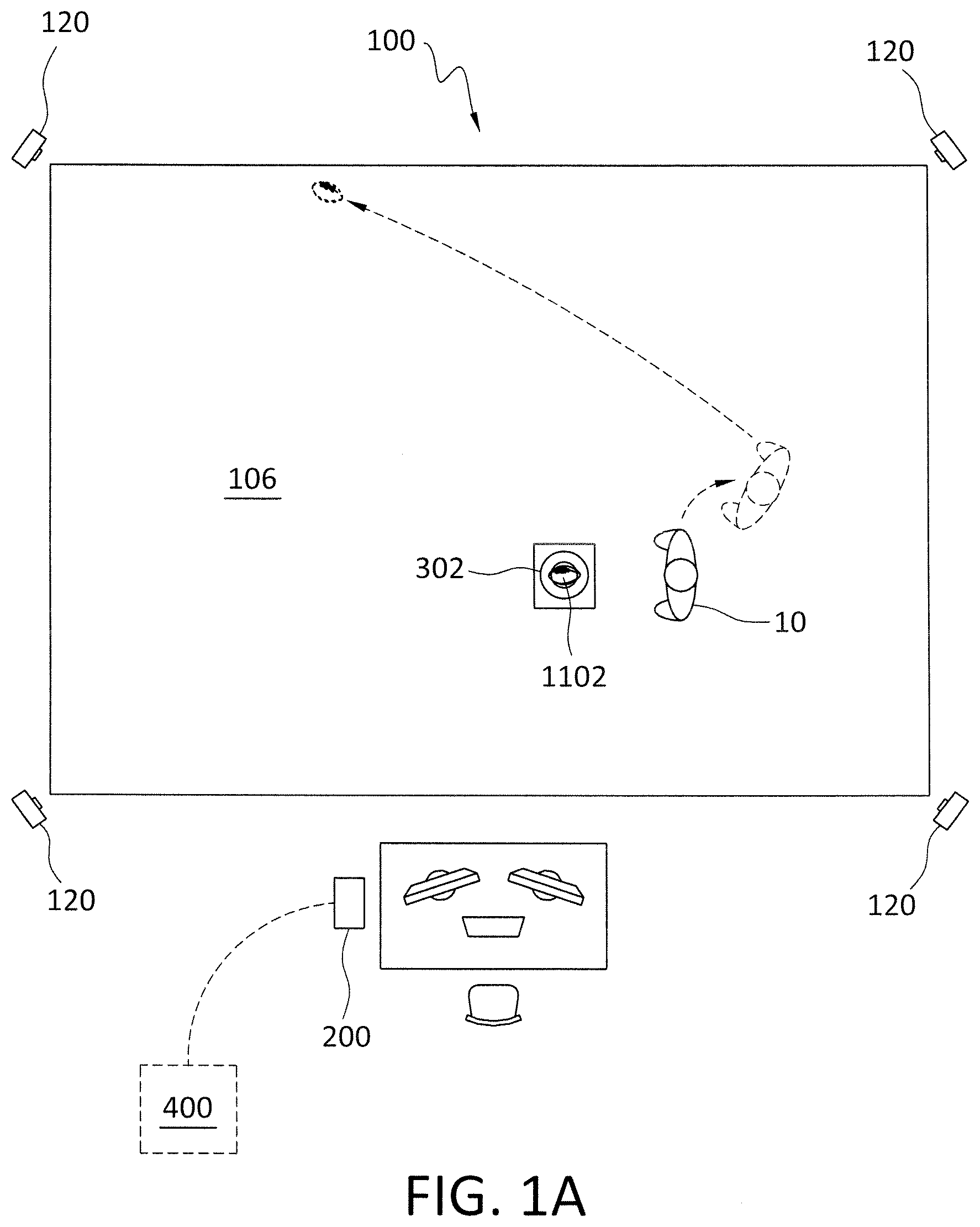 Patent US12307689 Figure 1 – Virtual reality translation of location based on starting position of sports implement