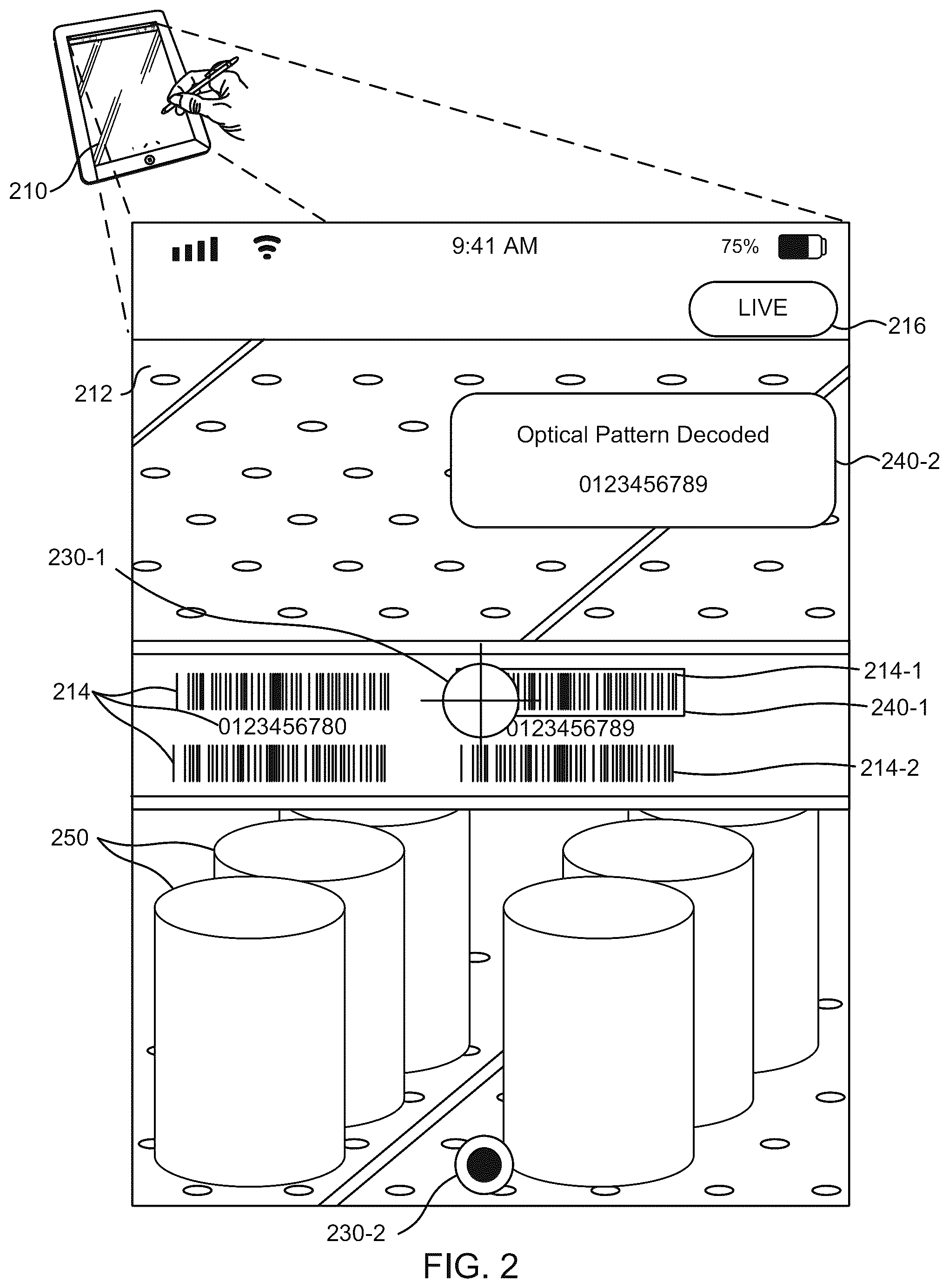 Patent US12307737 Figure 2 – Adaptive selection area for image-based decoding of optical patterns