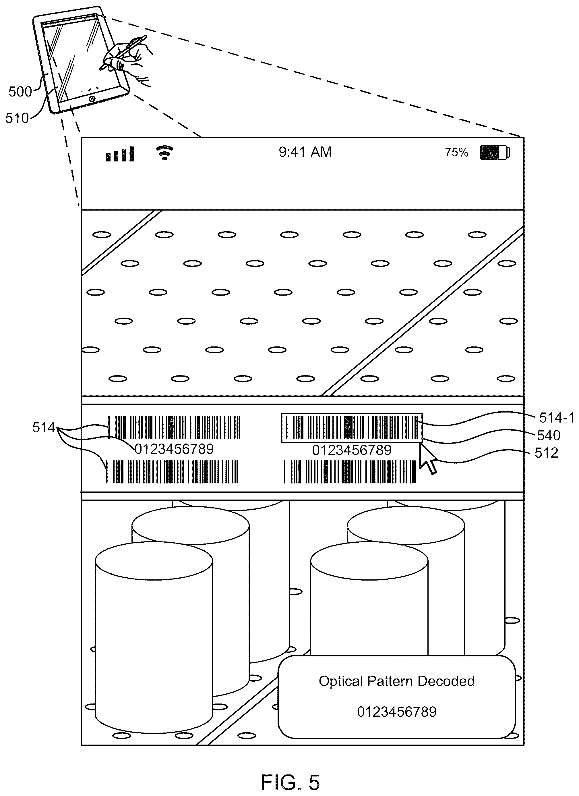 Patent US12307737 Figure 5 – Adaptive selection area for image-based decoding of optical patterns
