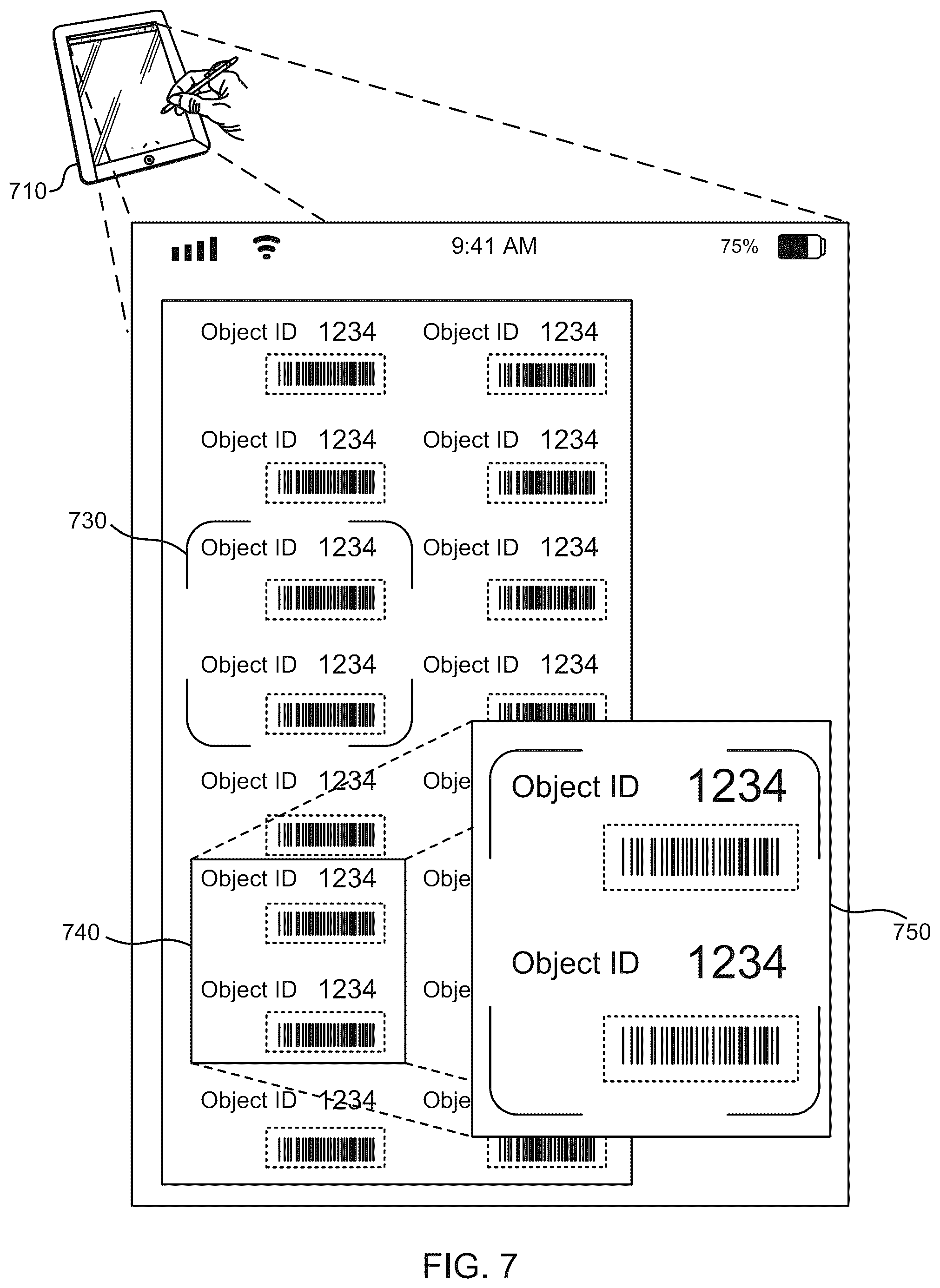 Patent US12307737 Figure 7 – Adaptive selection area for image-based decoding of optical patterns
