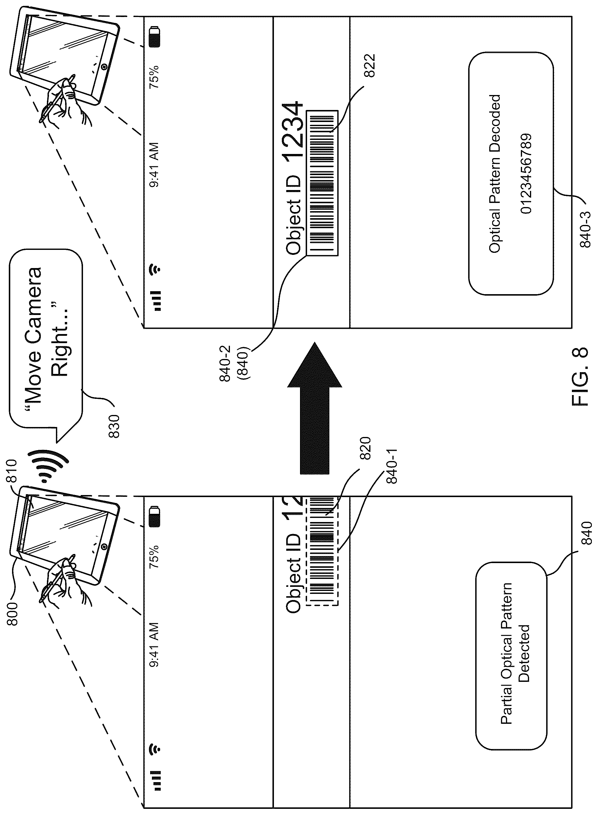 Patent US12307737 Figure 8 – Adaptive selection area for image-based decoding of optical patterns