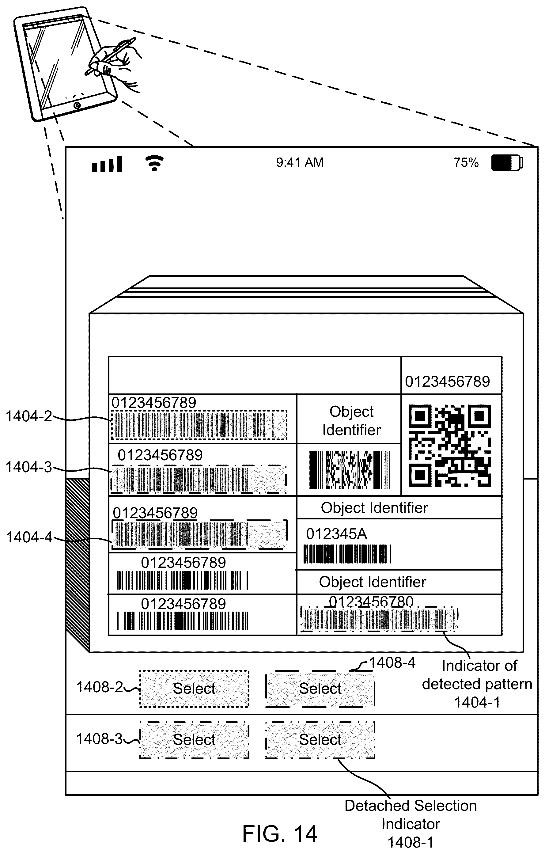 Patent US12307737 Figure 14 – Adaptive selection area for image-based decoding of optical patterns