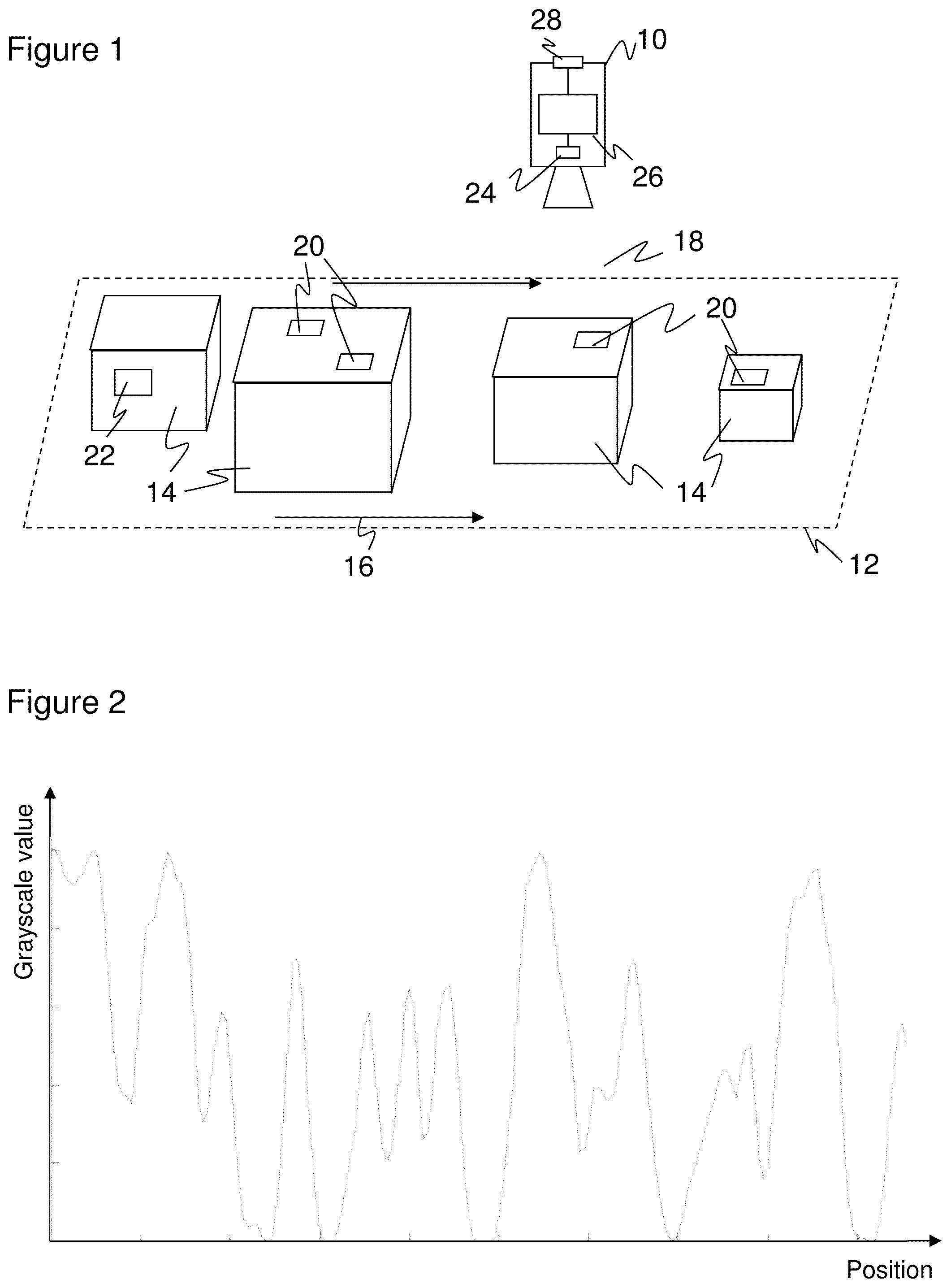 Patent US12307755 Figure 1 – Reading a one-dimensional optical code using a black-and-white profile formed from grayscale value profiles