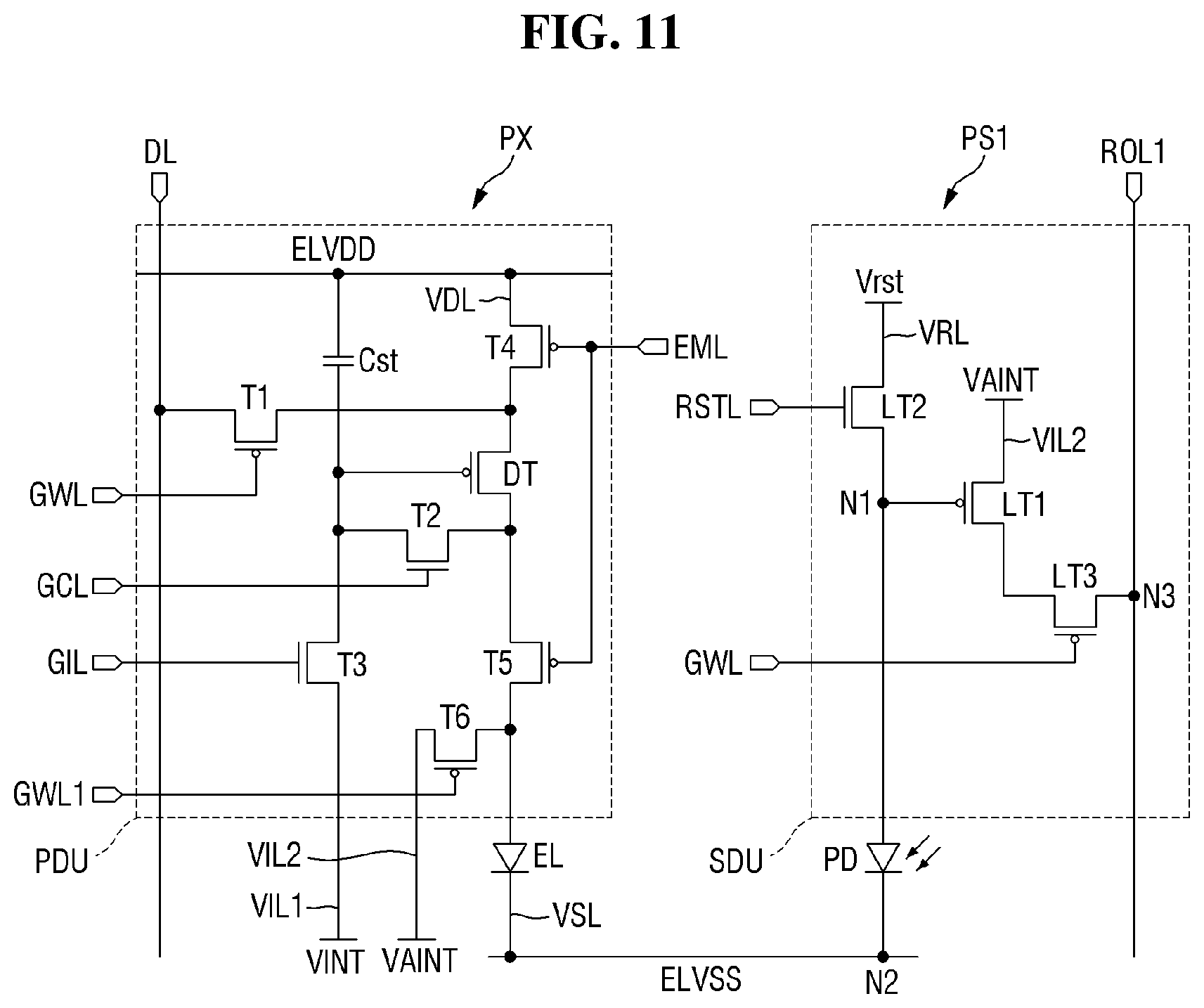 Patent US12307805 Figure 11 – Display device with integrated optical touch and fingerprint sensing