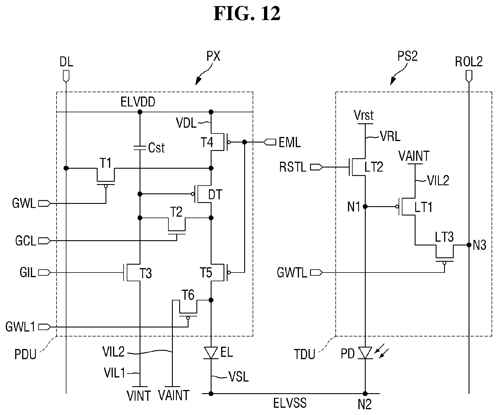 Patent US12307805 Figure 12 – Display device with integrated optical touch and fingerprint sensing