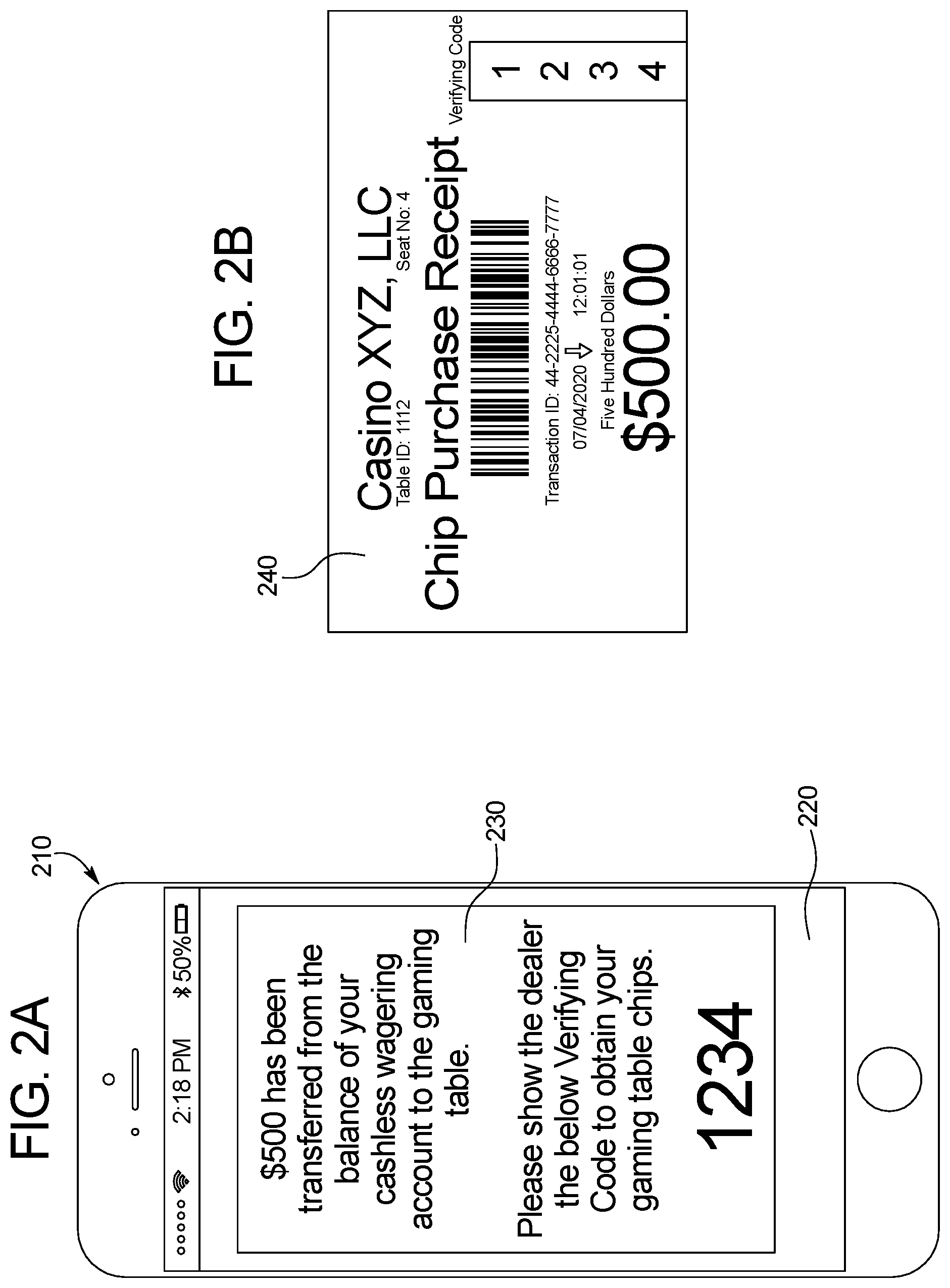 Patent US12307855 Figure 2 – User identification verification in association with transferring funds to a gaming table