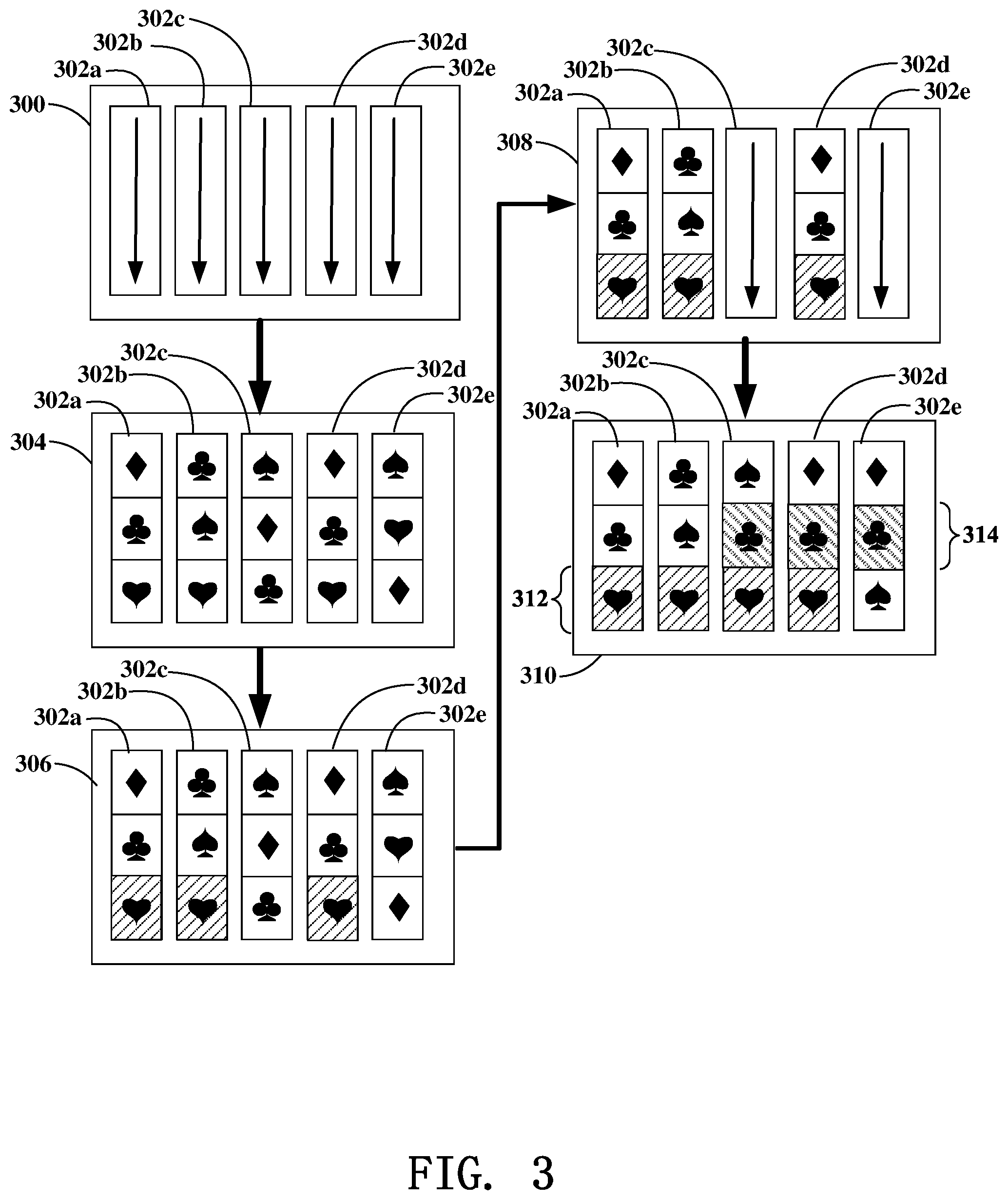 Patent US12307857 Figure 3 – Gaming device having multiple spins for winning outcomes