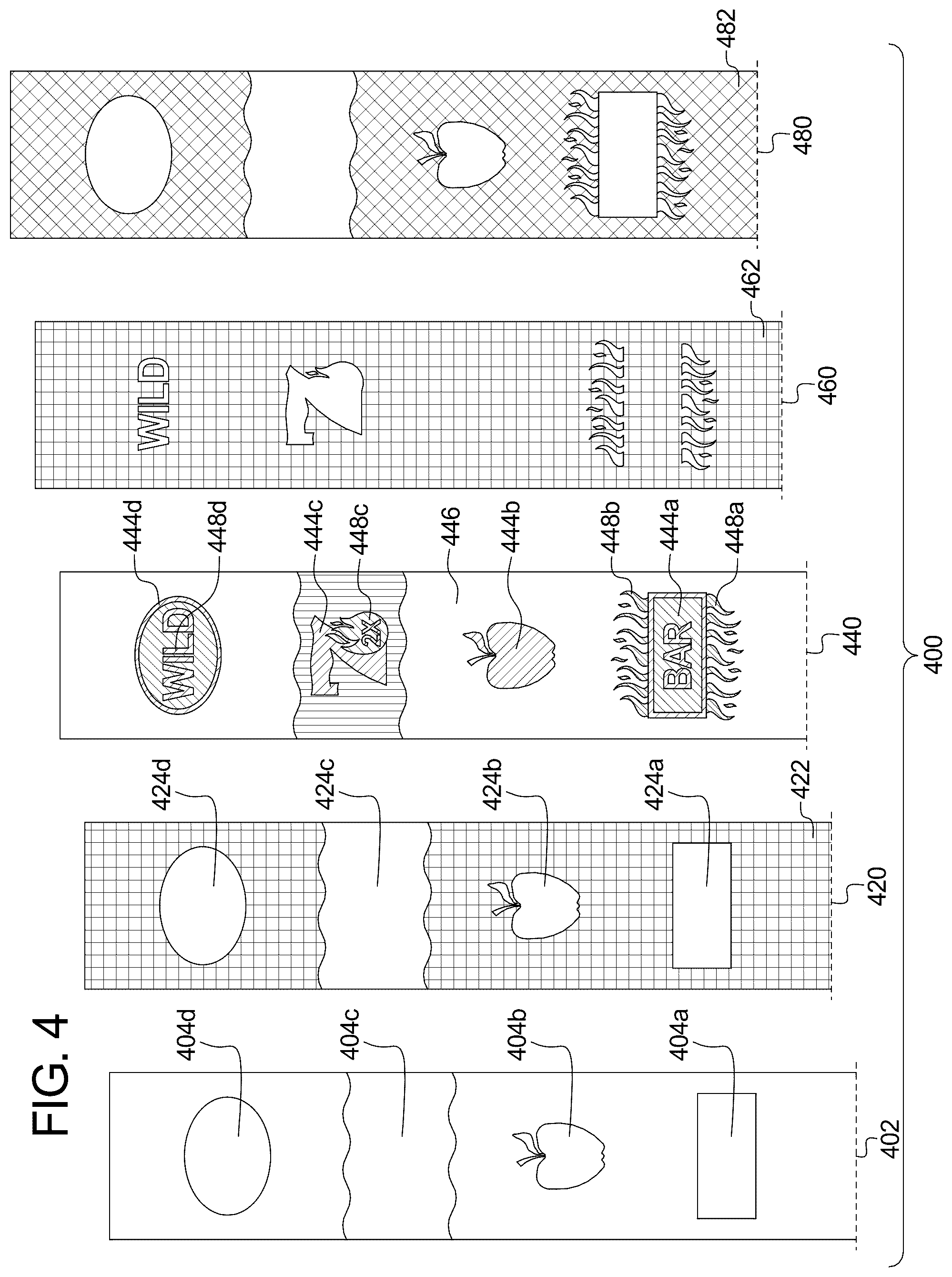 Patent US12307862 Figure 4 – Electronic gaming machine having a reel assembly and method of making reel strips