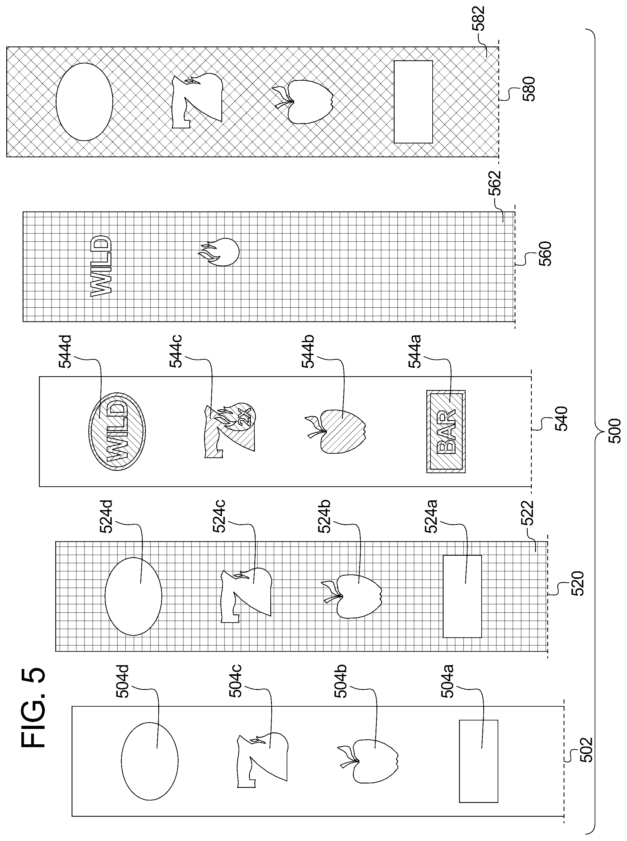 Patent US12307862 Figure 5 – Electronic gaming machine having a reel assembly and method of making reel strips
