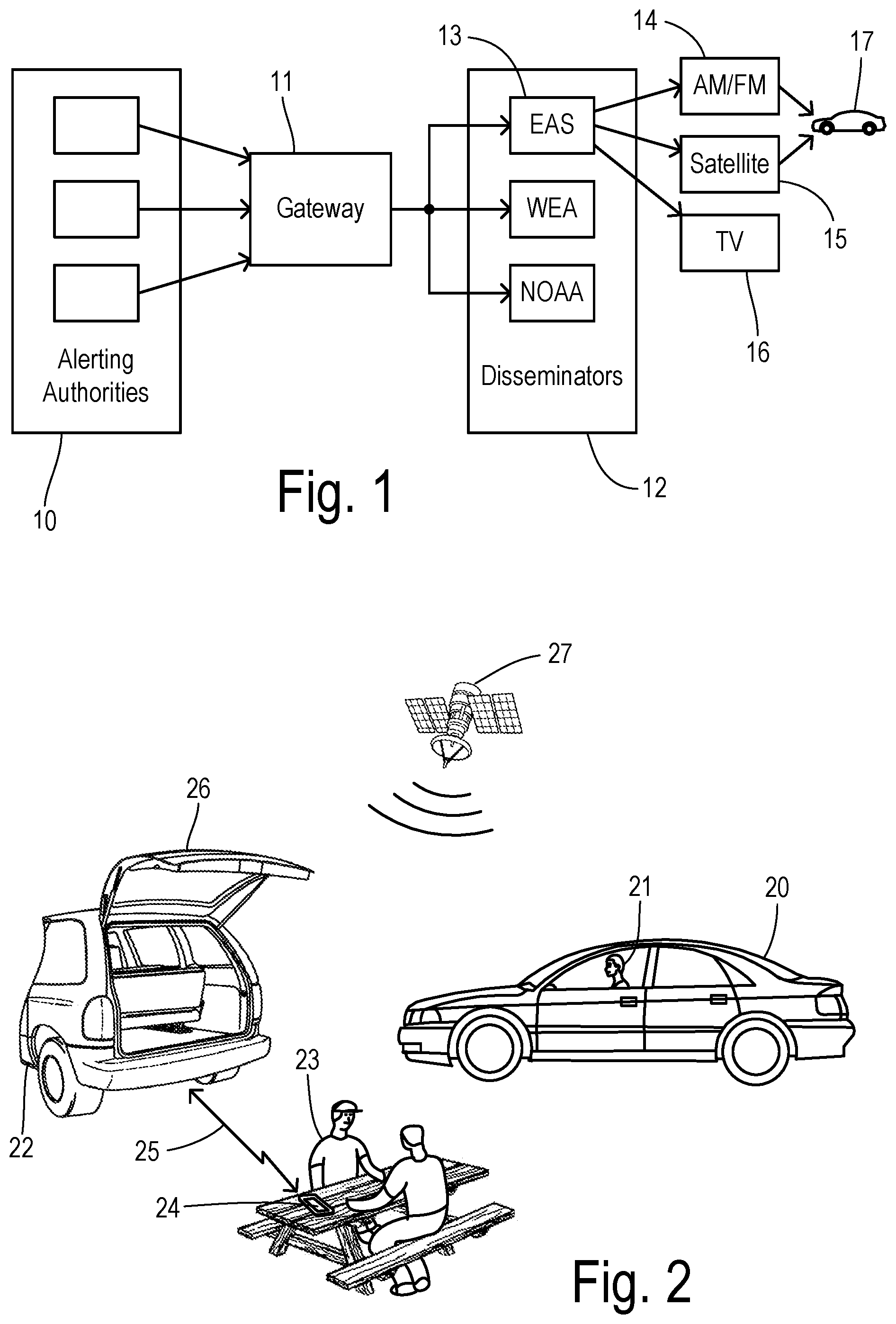 Patent US12307872 Figure 1 – Emergency alerts via parked vehicles