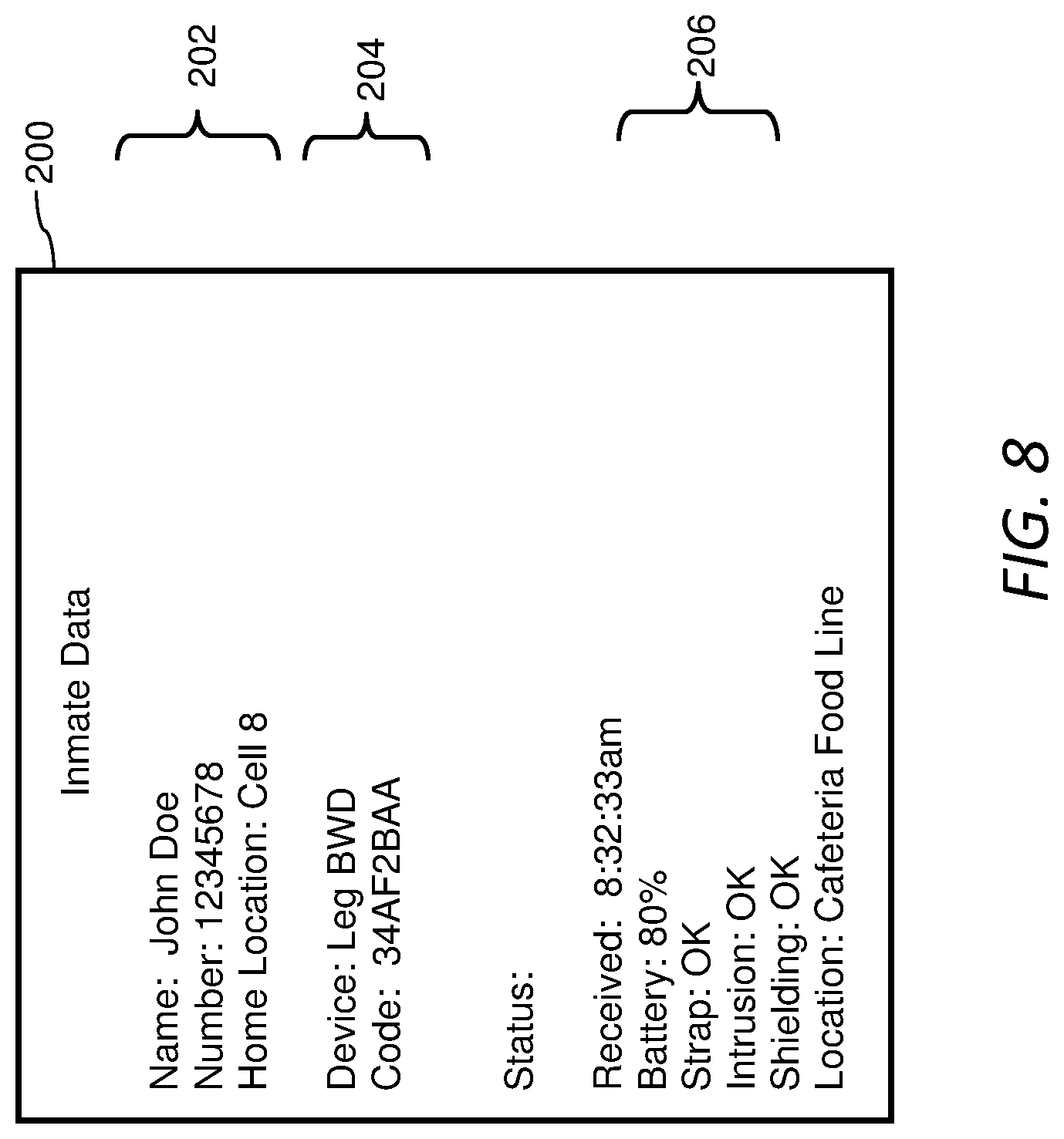 Patent US12307876 Figure 8 – System, method, and apparatus for detecting and alerting of inmate usage of cafeteria