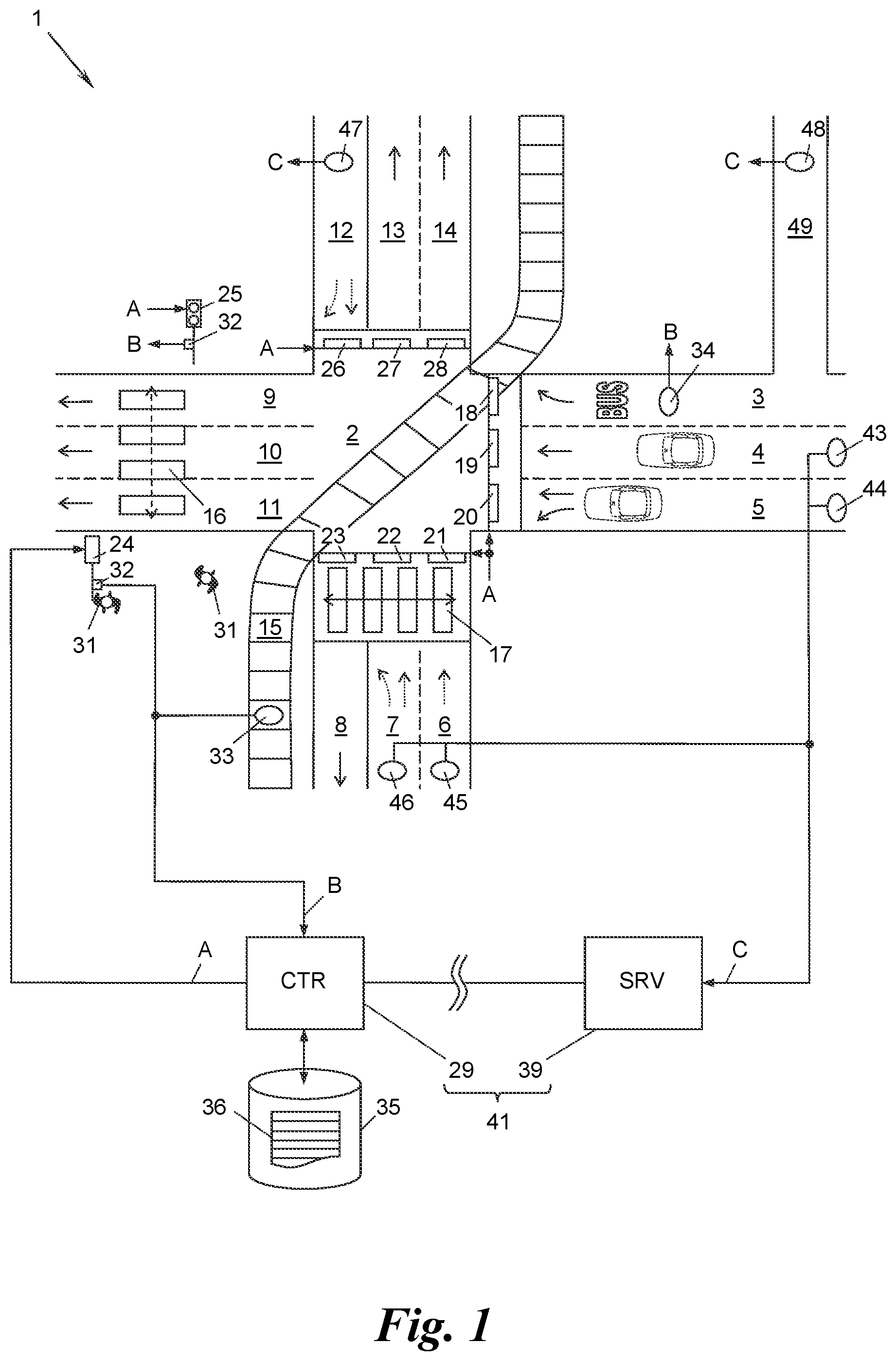Patent US12307888 Figure 1 – Method and server for controlling traffic lights