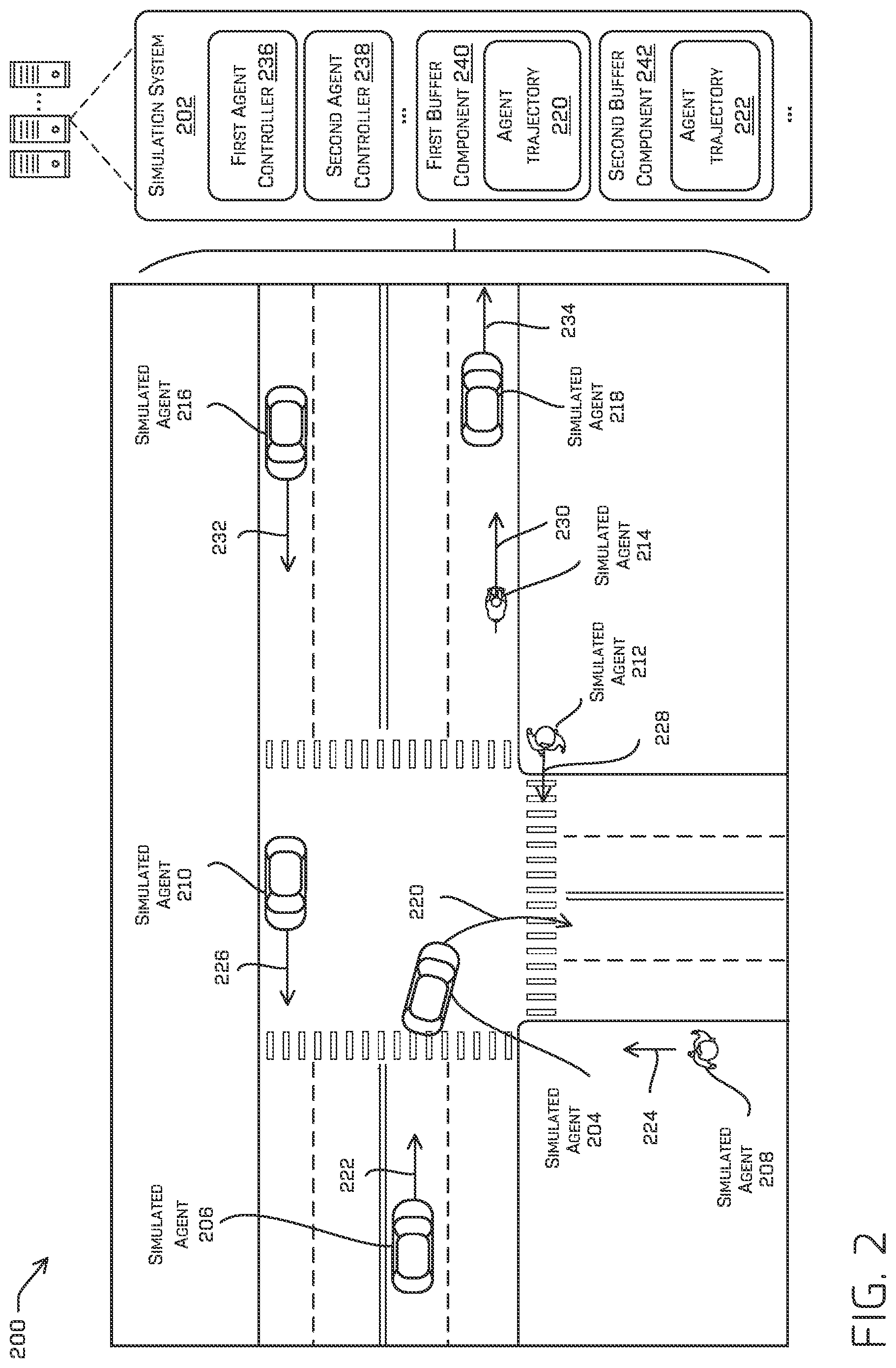 Patent US12307900 Figure 3 – Driving simulations with simulated agent interactions