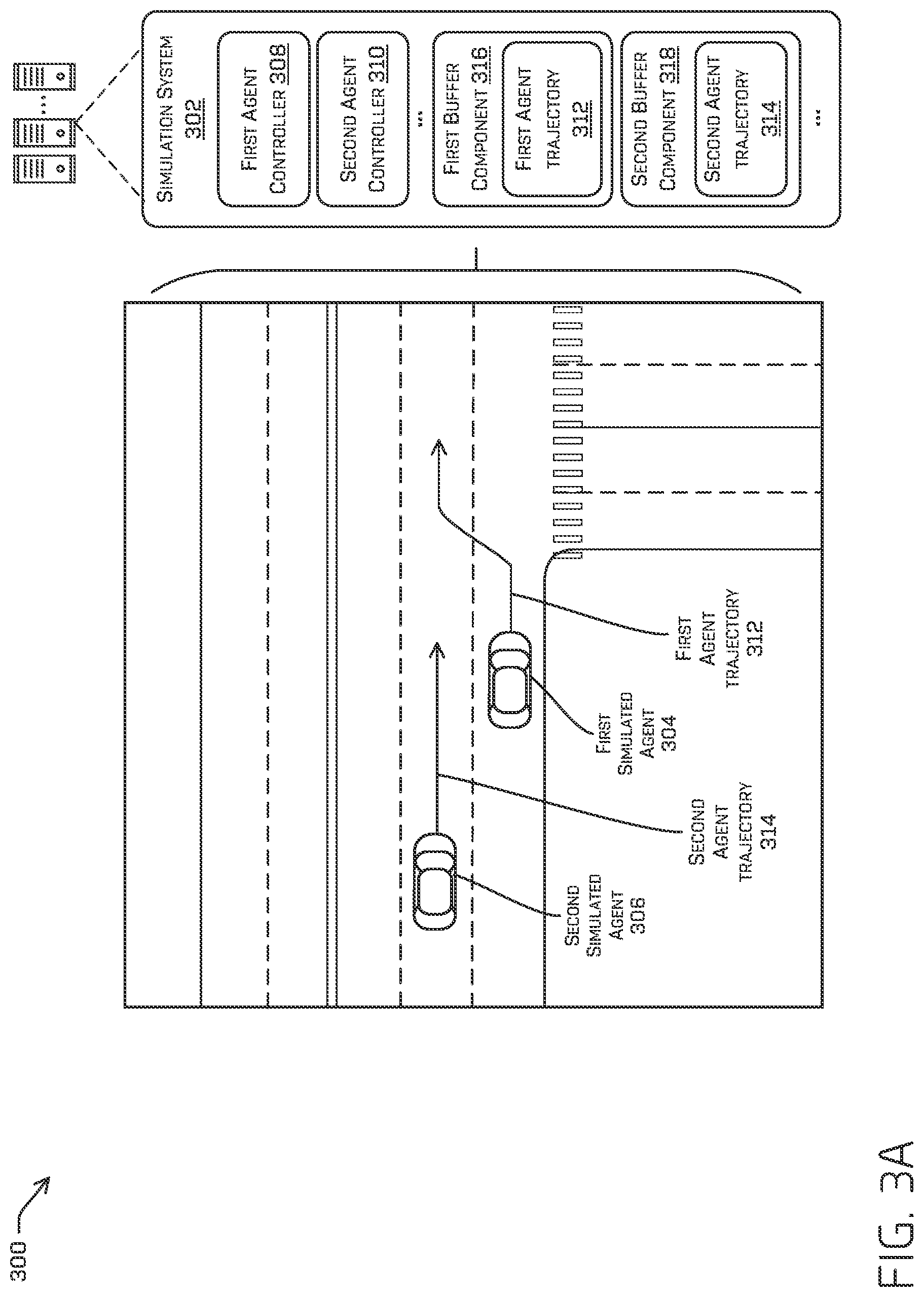 Patent US12307900 Figure 4 – Driving simulations with simulated agent interactions