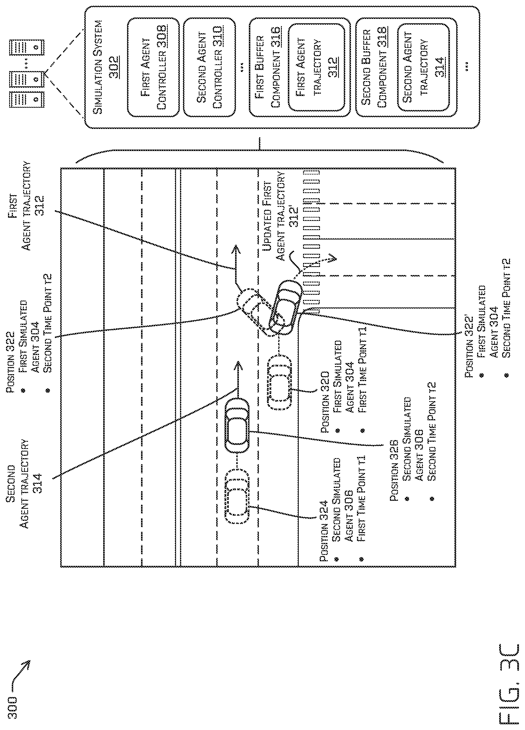 Patent US12307900 Figure 6 – Driving simulations with simulated agent interactions