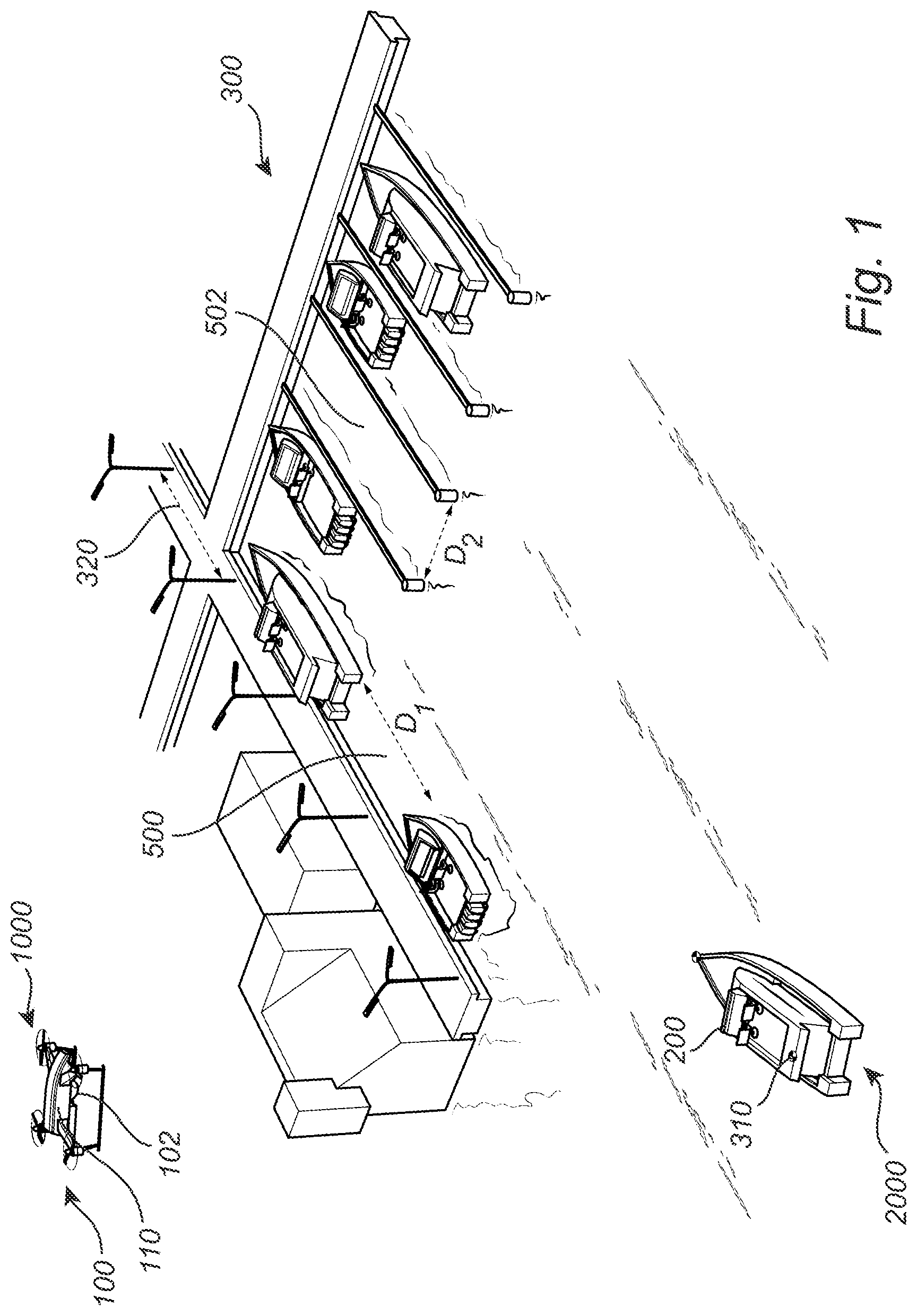 Patent US12307903 Figure 1 – Unmanned aircraft system, a control system of a marine vessel and a method for controlling a navigation system of a marine vessel