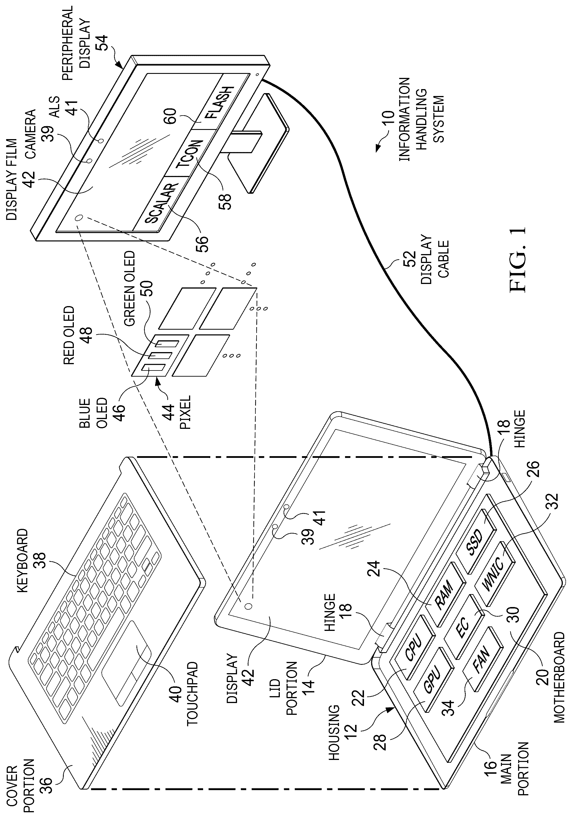 Patent US12307933 Figure 1 – Organic light emitting diode display film pixel shifting with temporal segmented image tracking