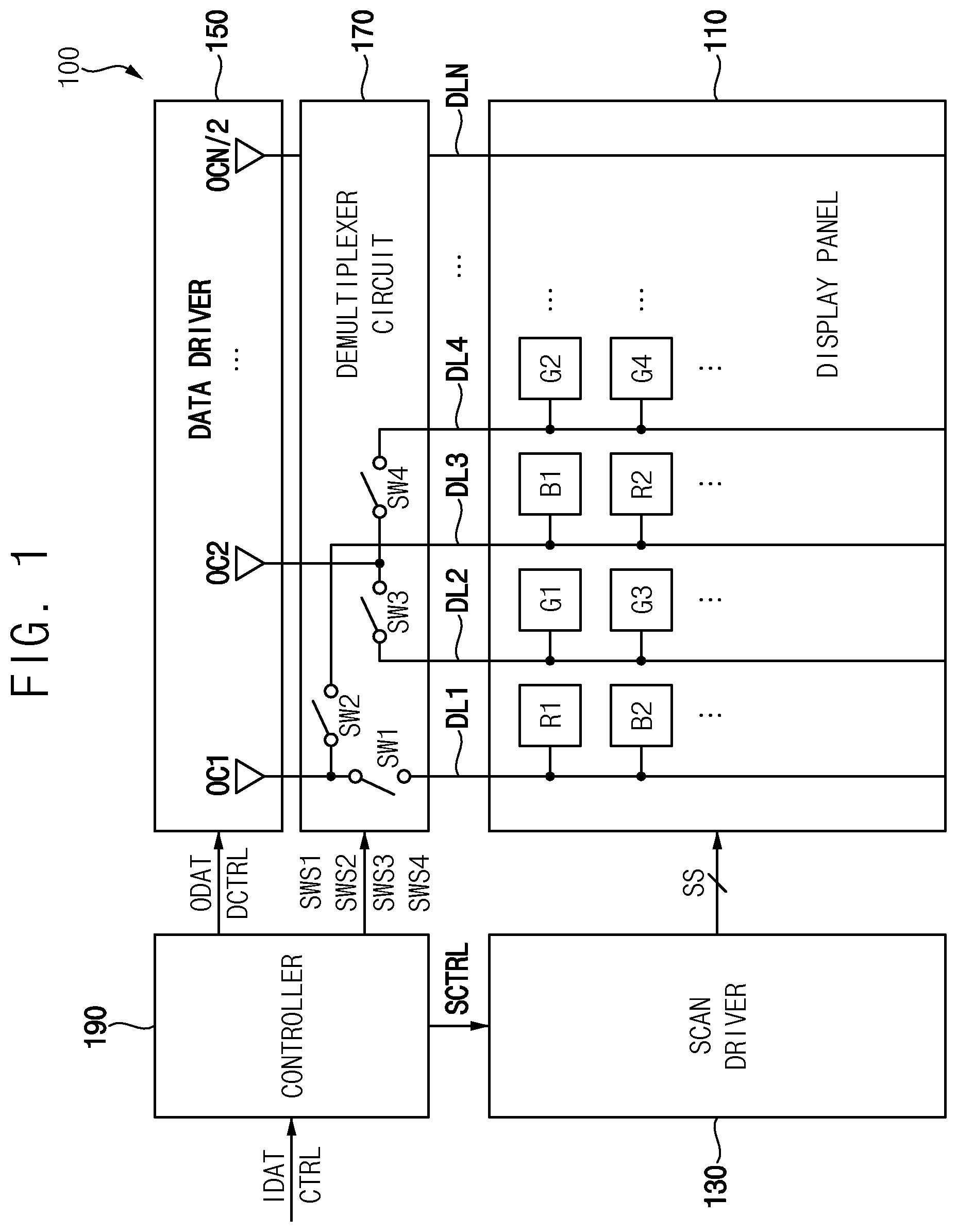 Patent US12307937 Figure 1 – Display device including a demultiplexer circuit