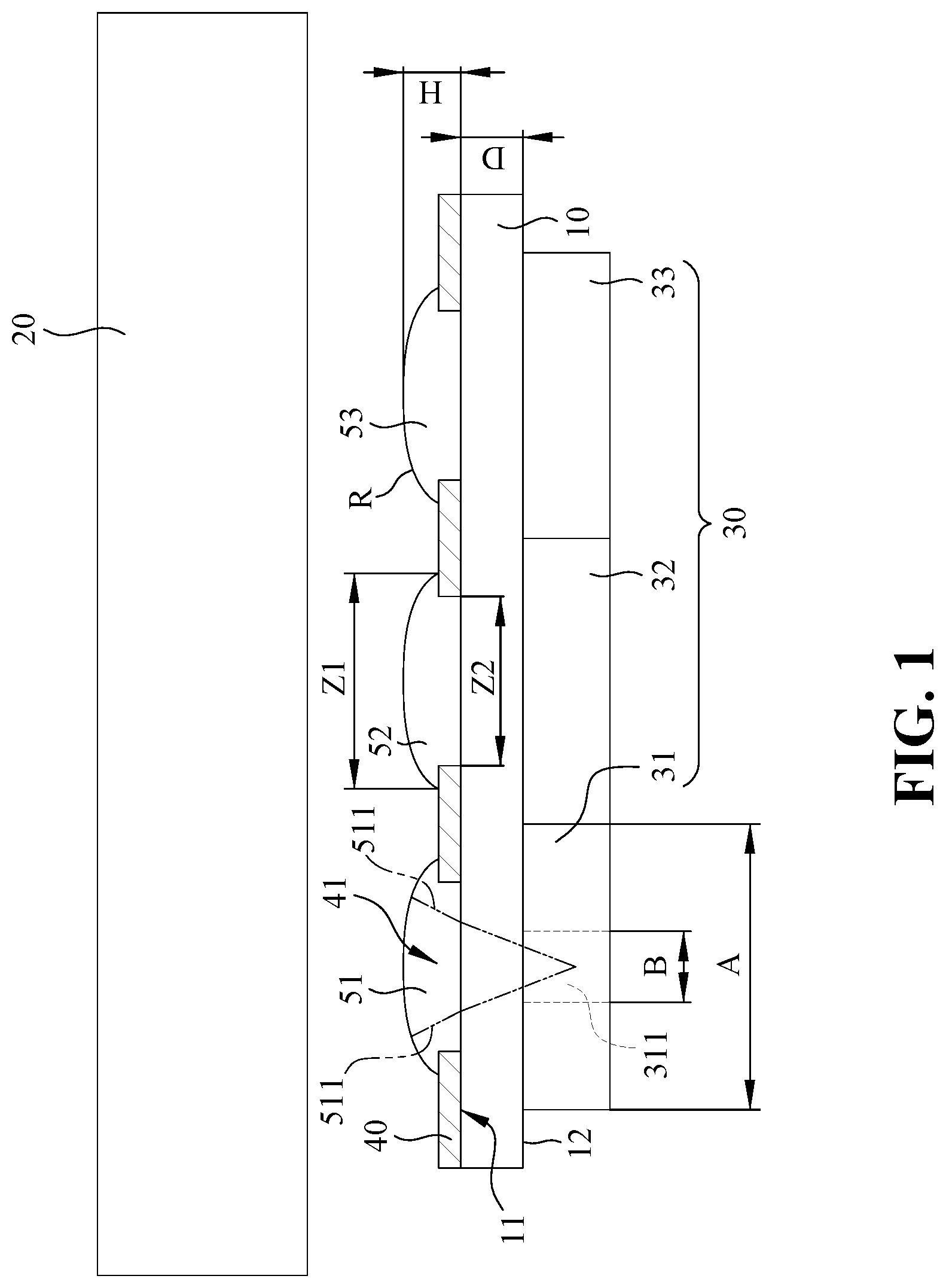 Patent US12307953 Figure 1 – Full-screen display device with different unit pixels for emitting and receiving light