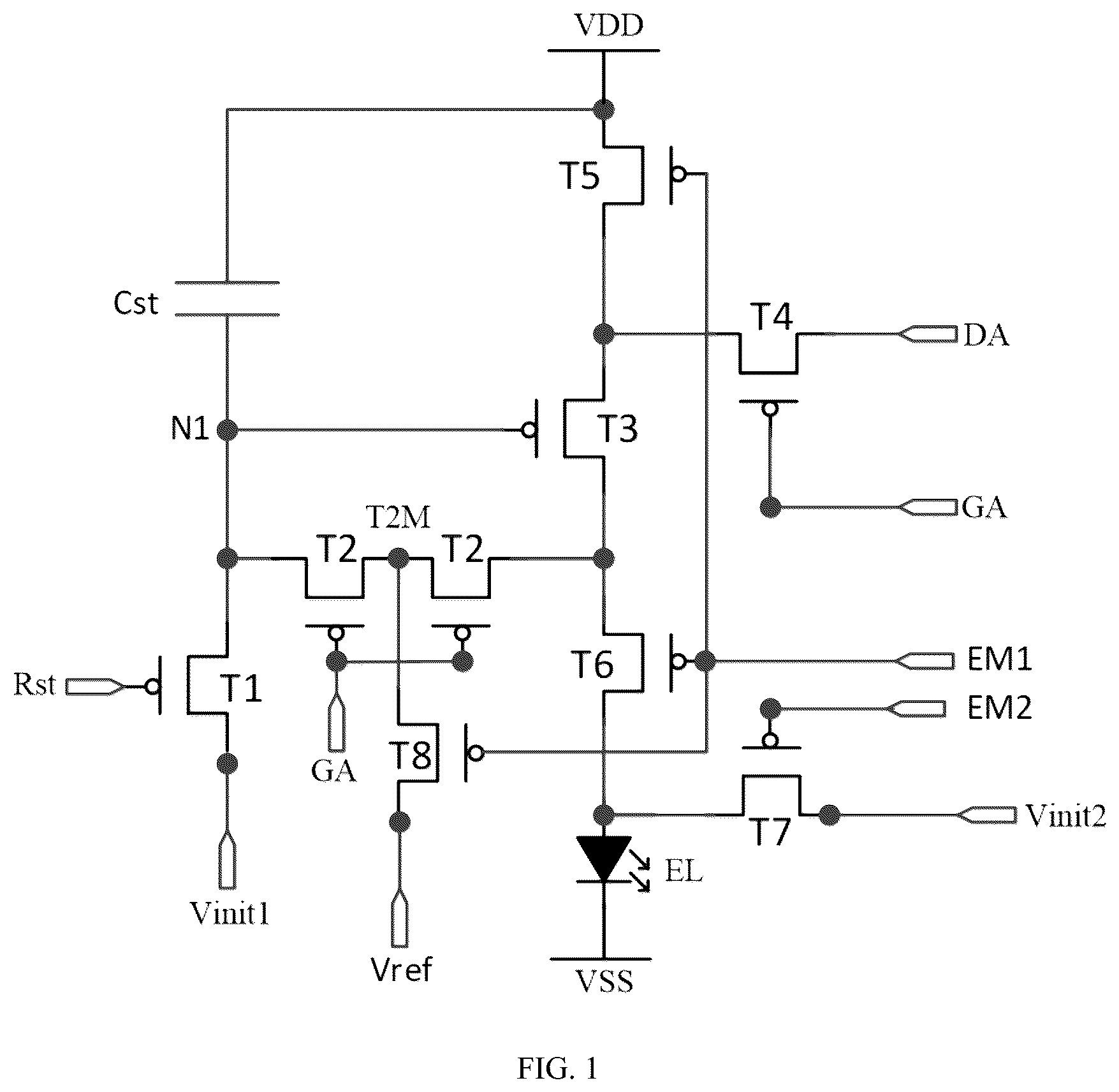 Patent US12307959 Figure 1 – Display substrate including a double-gate transistor and voltage stabilizing transistor