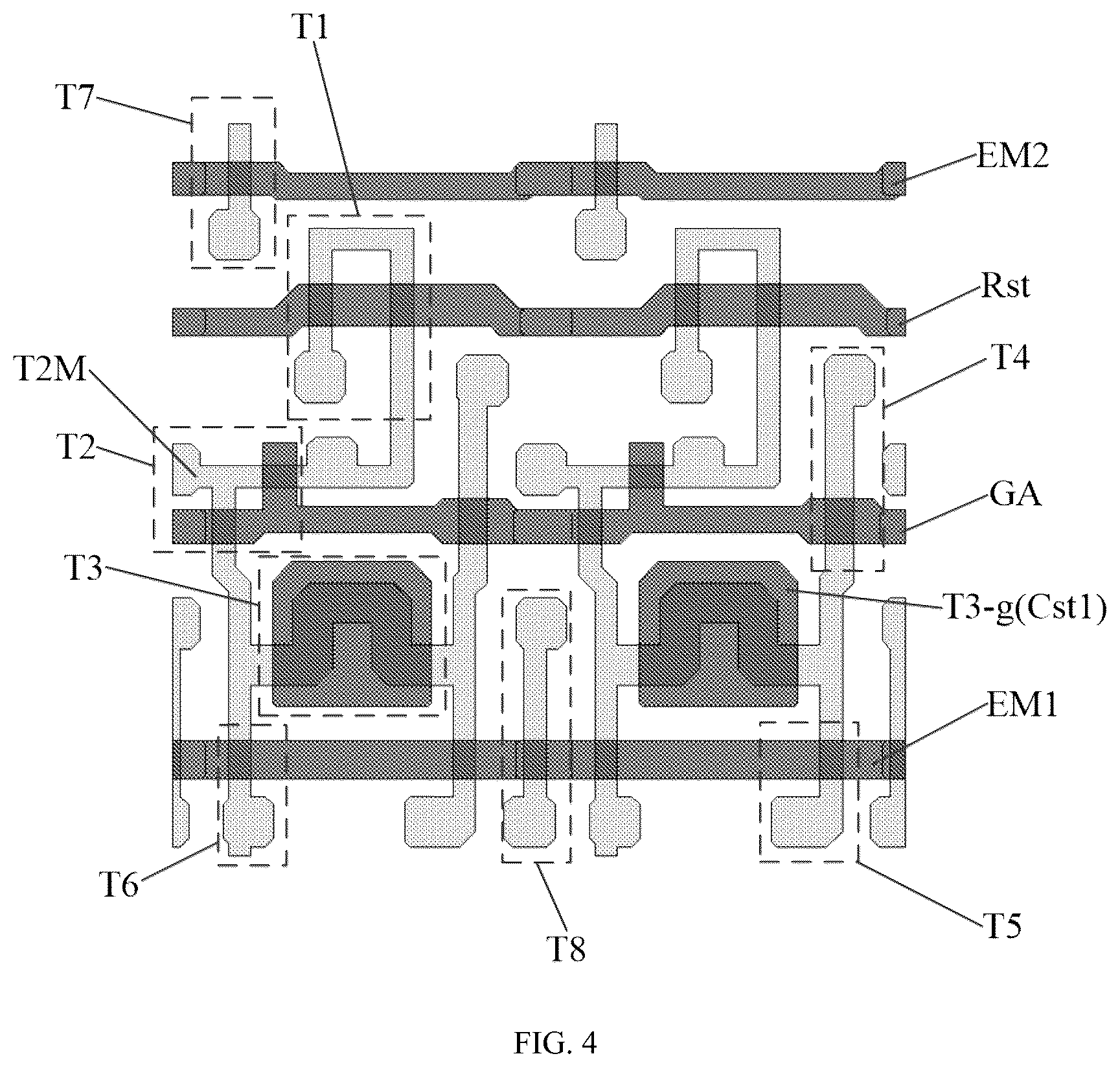 Patent US12307959 Figure 4 – Display substrate including a double-gate transistor and voltage stabilizing transistor